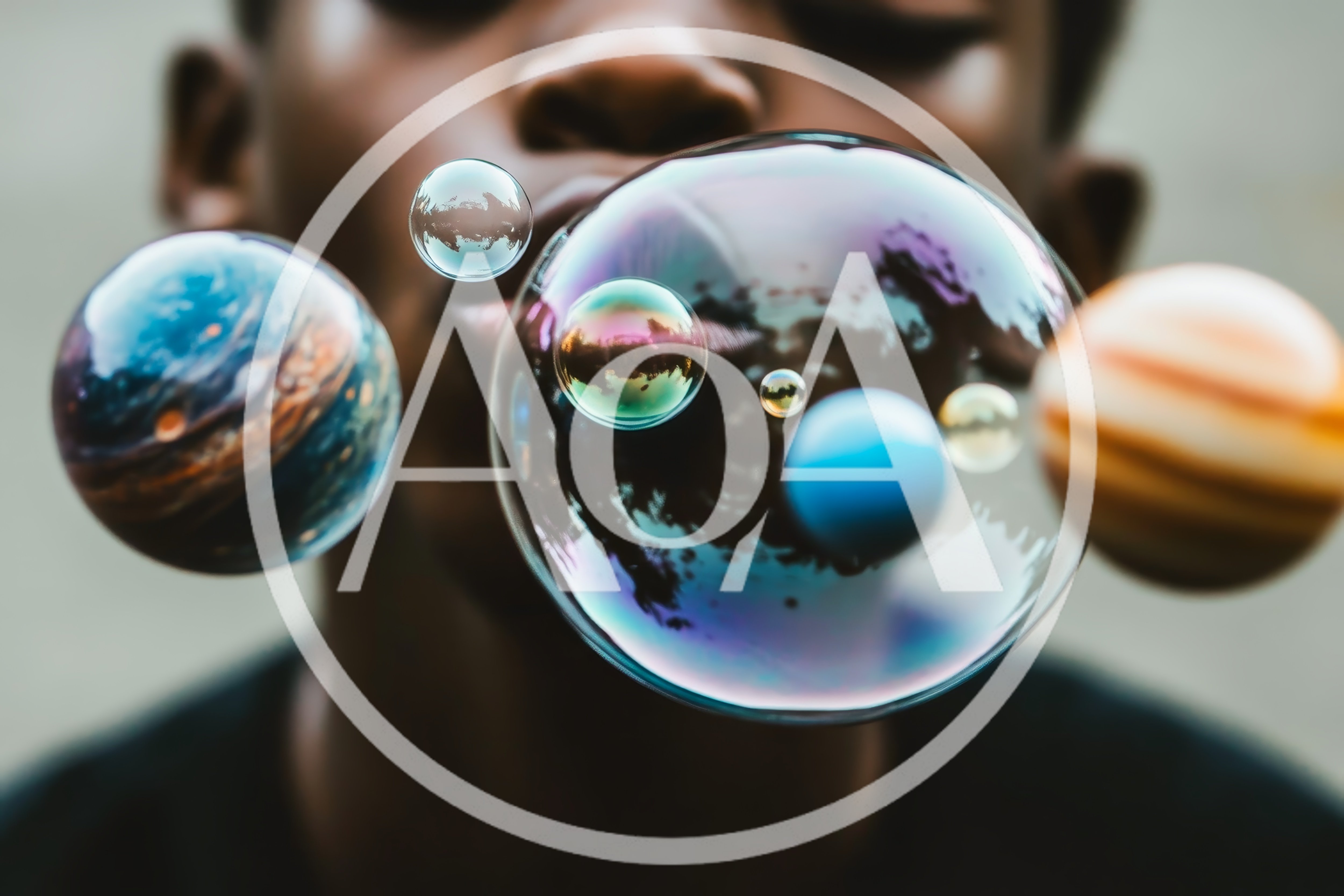 Child Blowing Bubbles Resembling Planets
