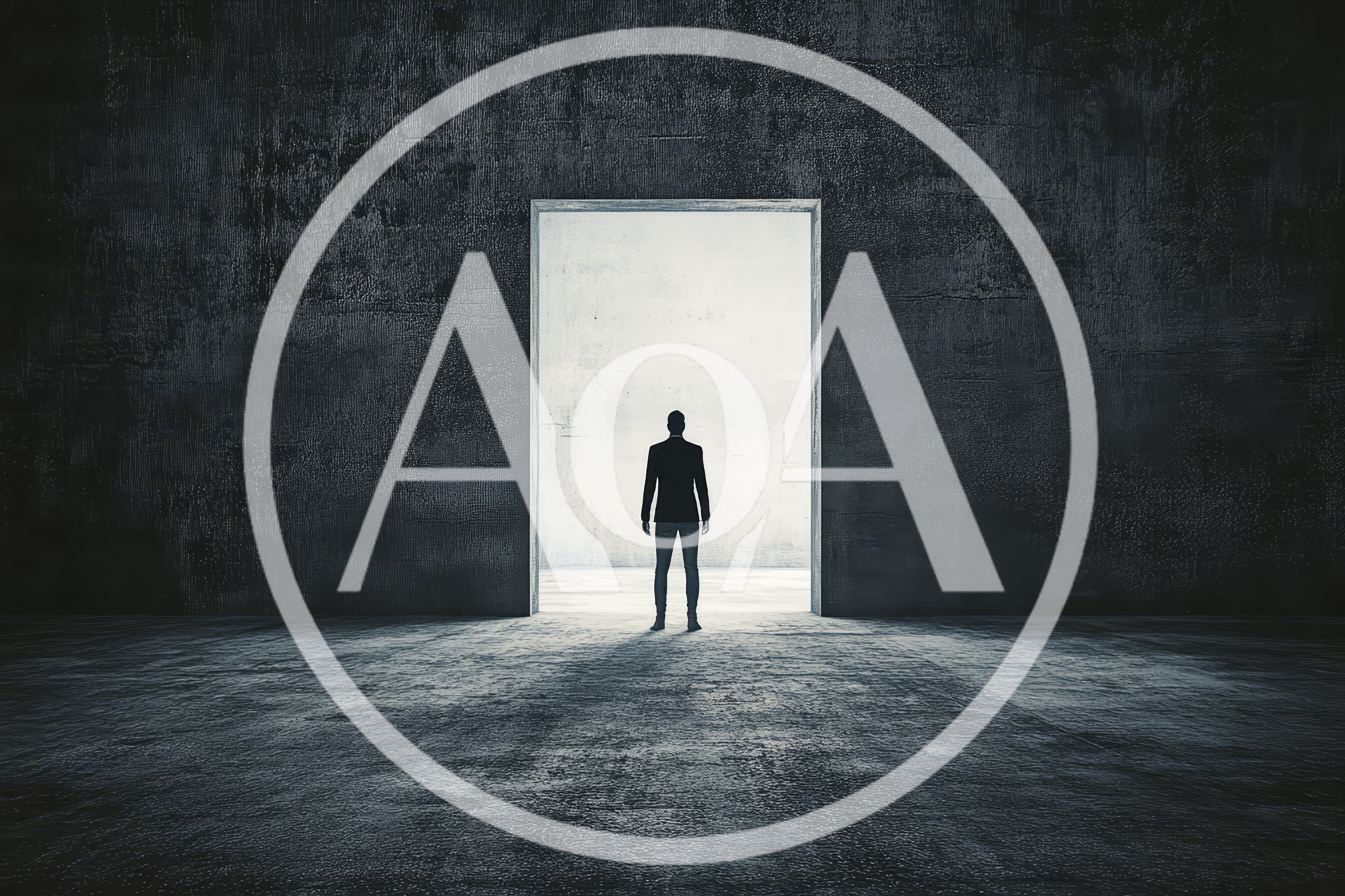 Silhouette Of A Man Standing Before A Bright Doorway