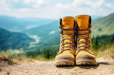 Hiking Boots Resting On A Mountain Trail