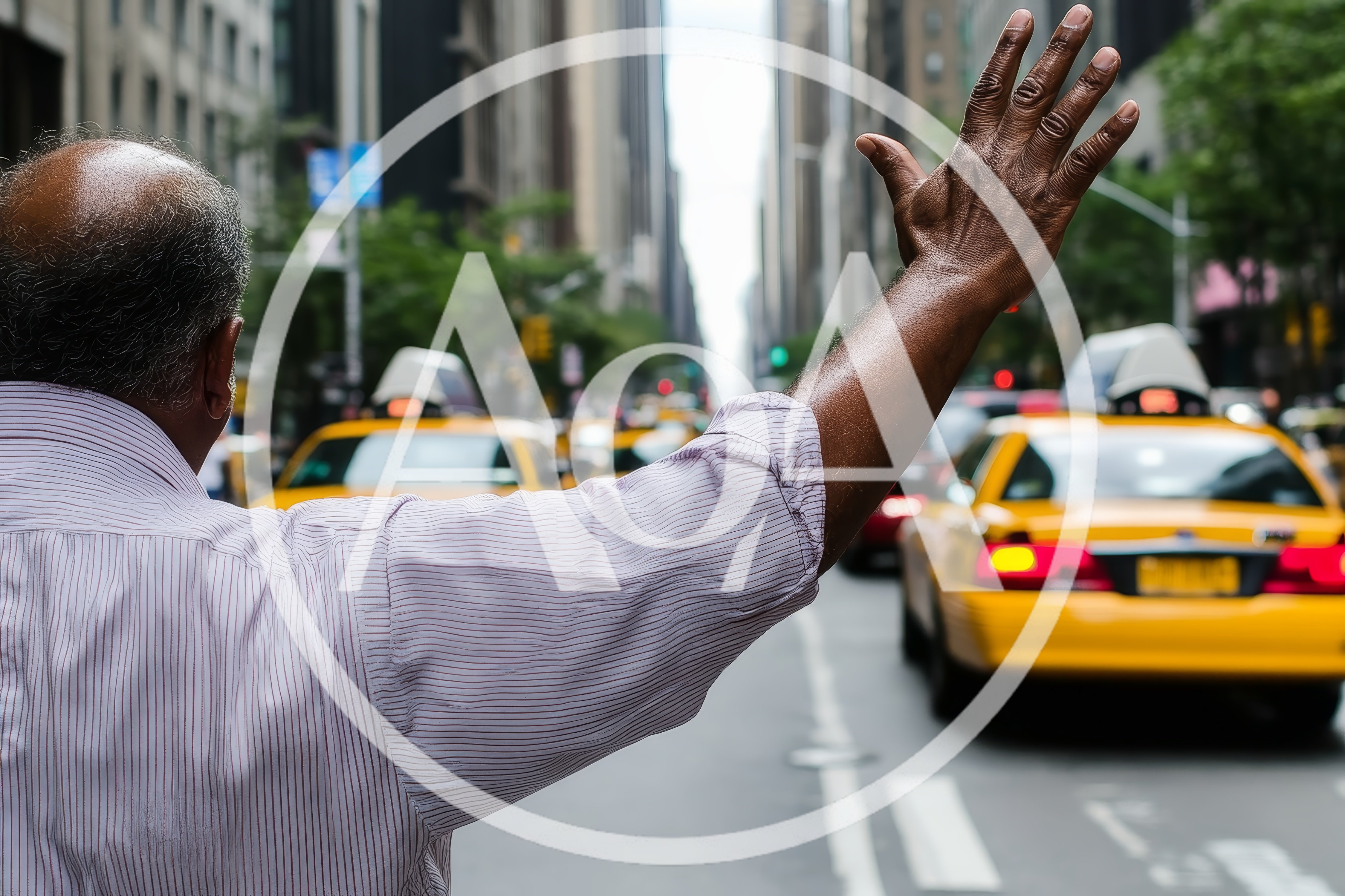 Man Hailing A Yellow Taxi In New York City