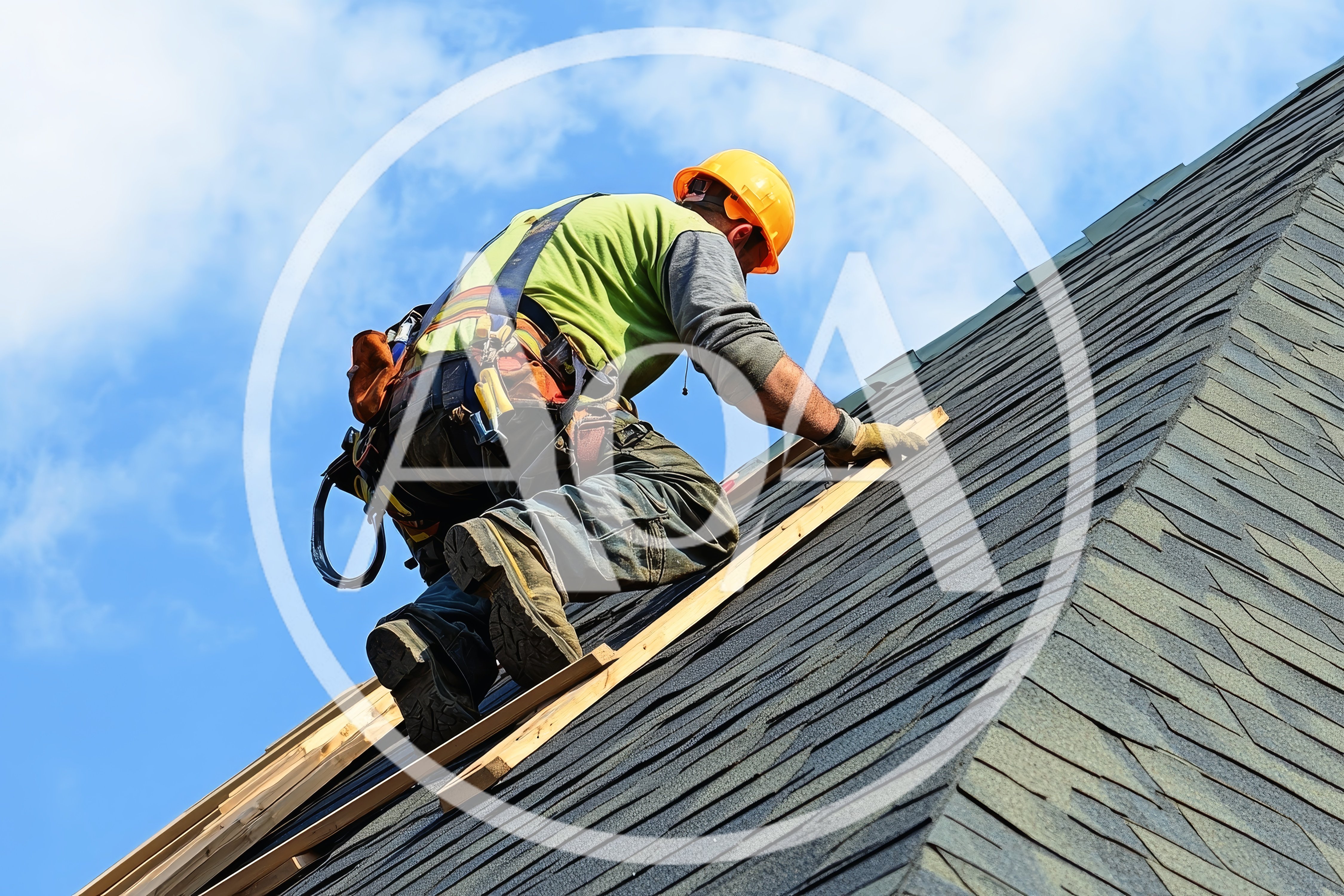 Roofer Installing Asphalt Shingles On A Residential Roof