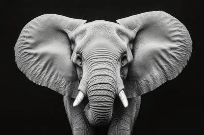 Majestic African Elephant Portrait Against Black Background