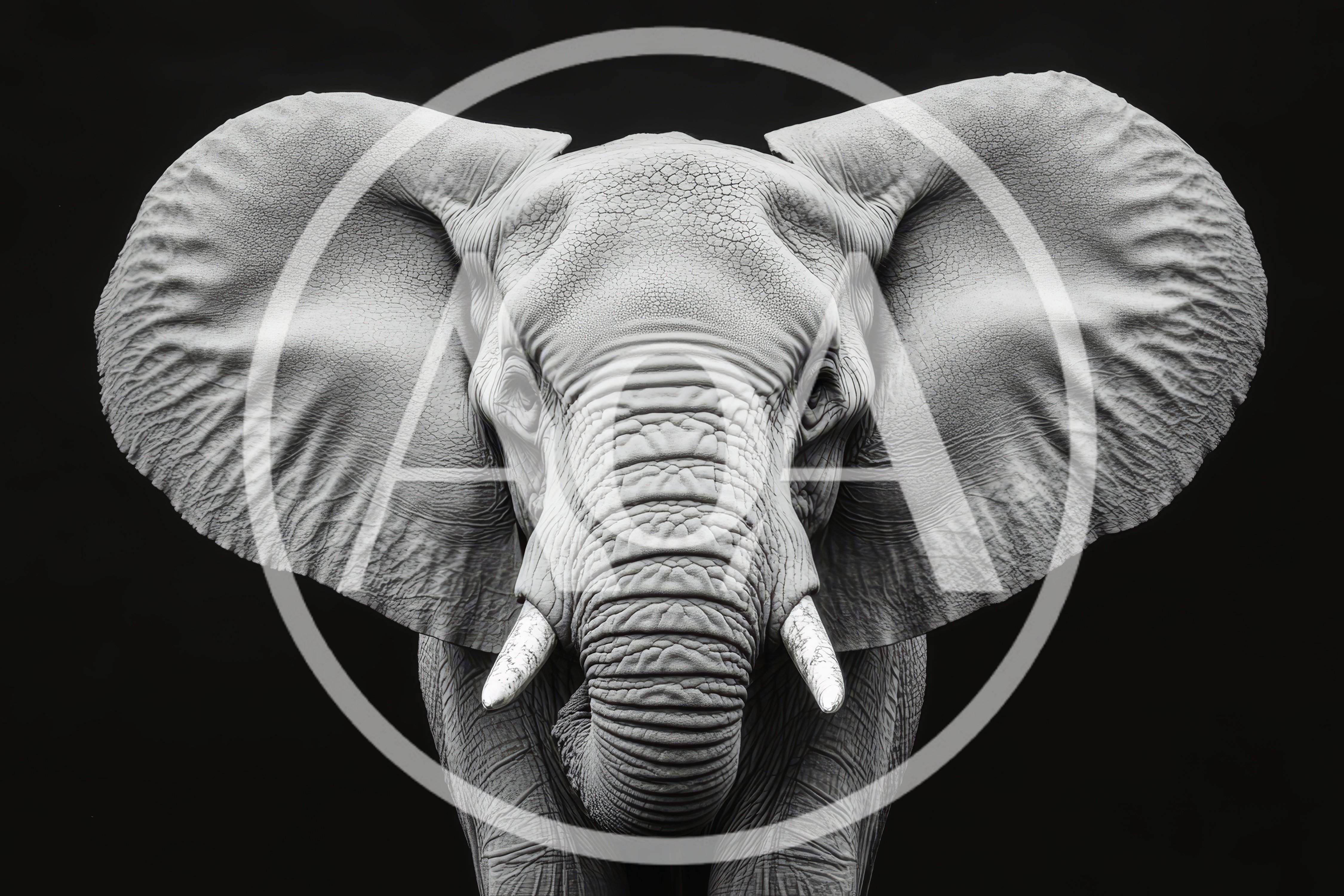 Majestic African Elephant Portrait Against Black Background