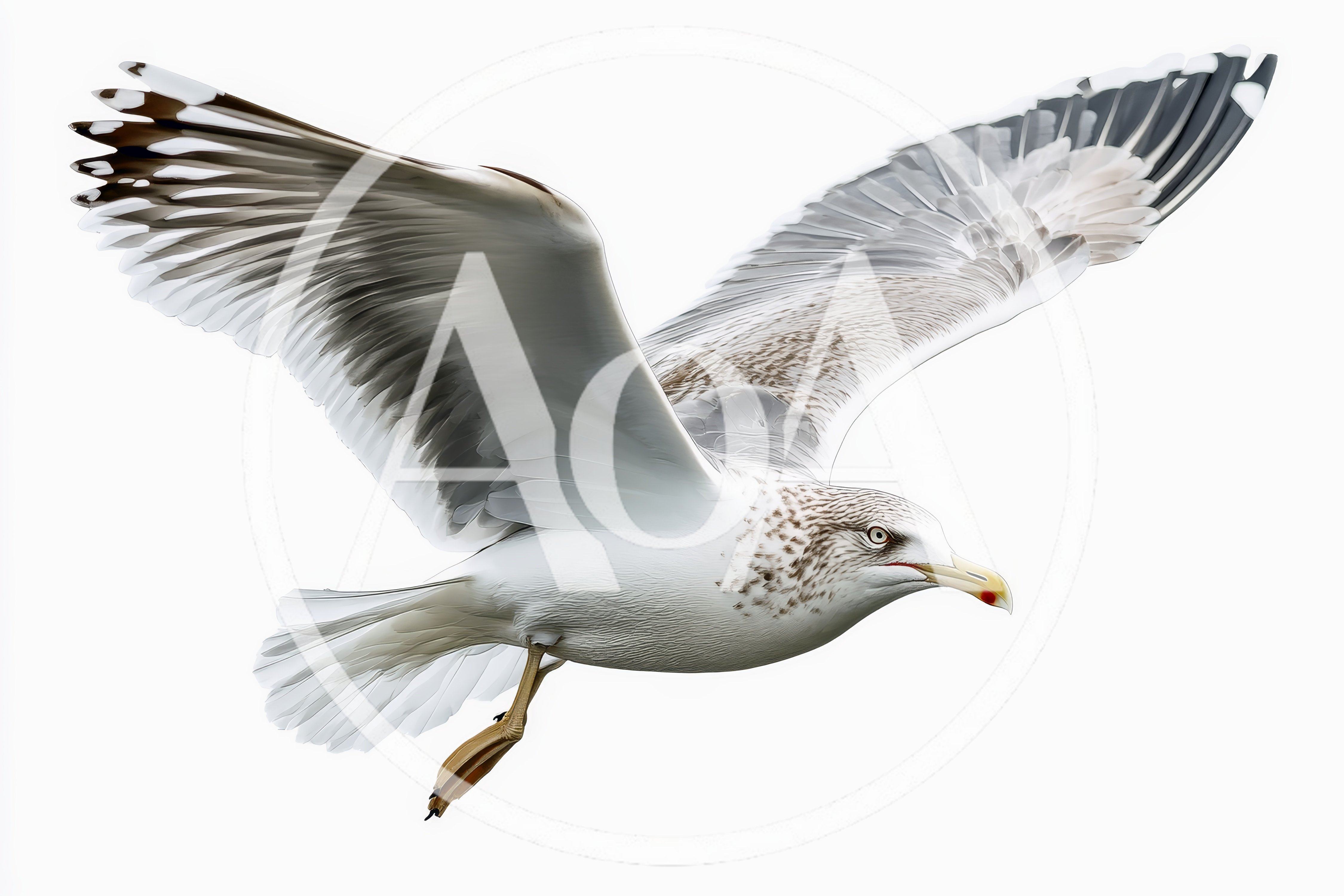 Seagull Flying Against A Plain White Background