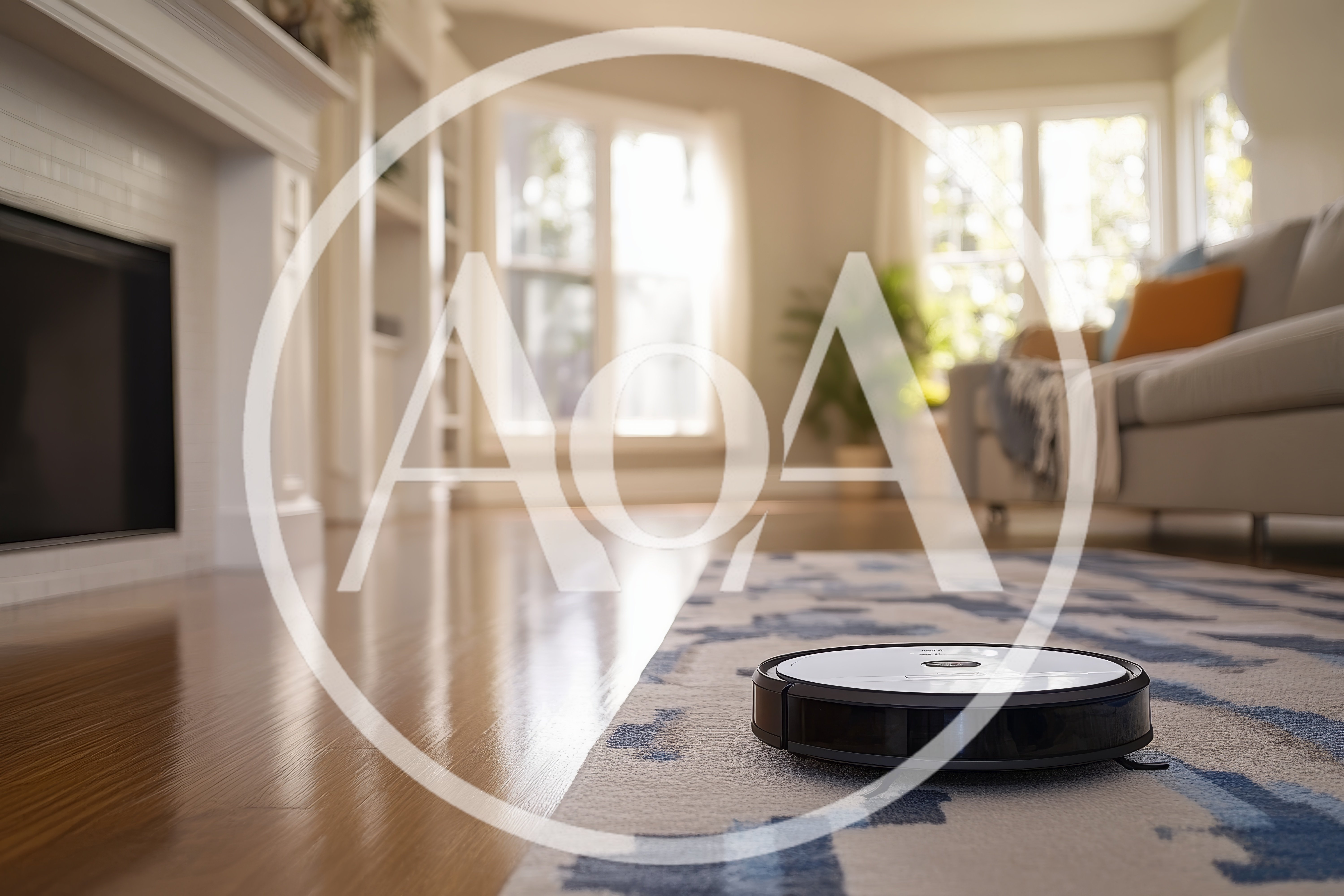 Robot Vacuum Cleaner Operating On Living Room Rug