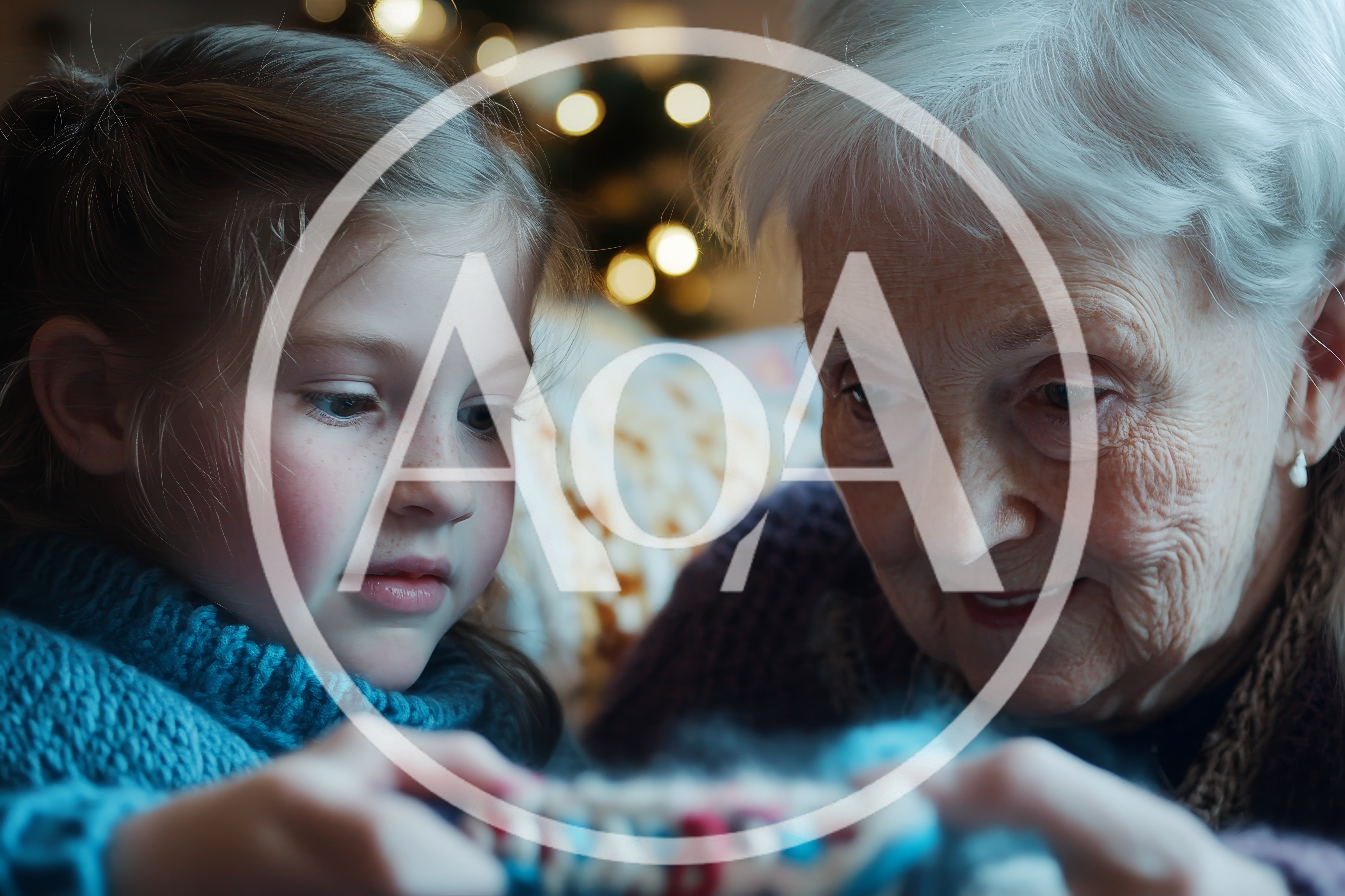 Grandmother and Granddaughter Knitting Together at Home
