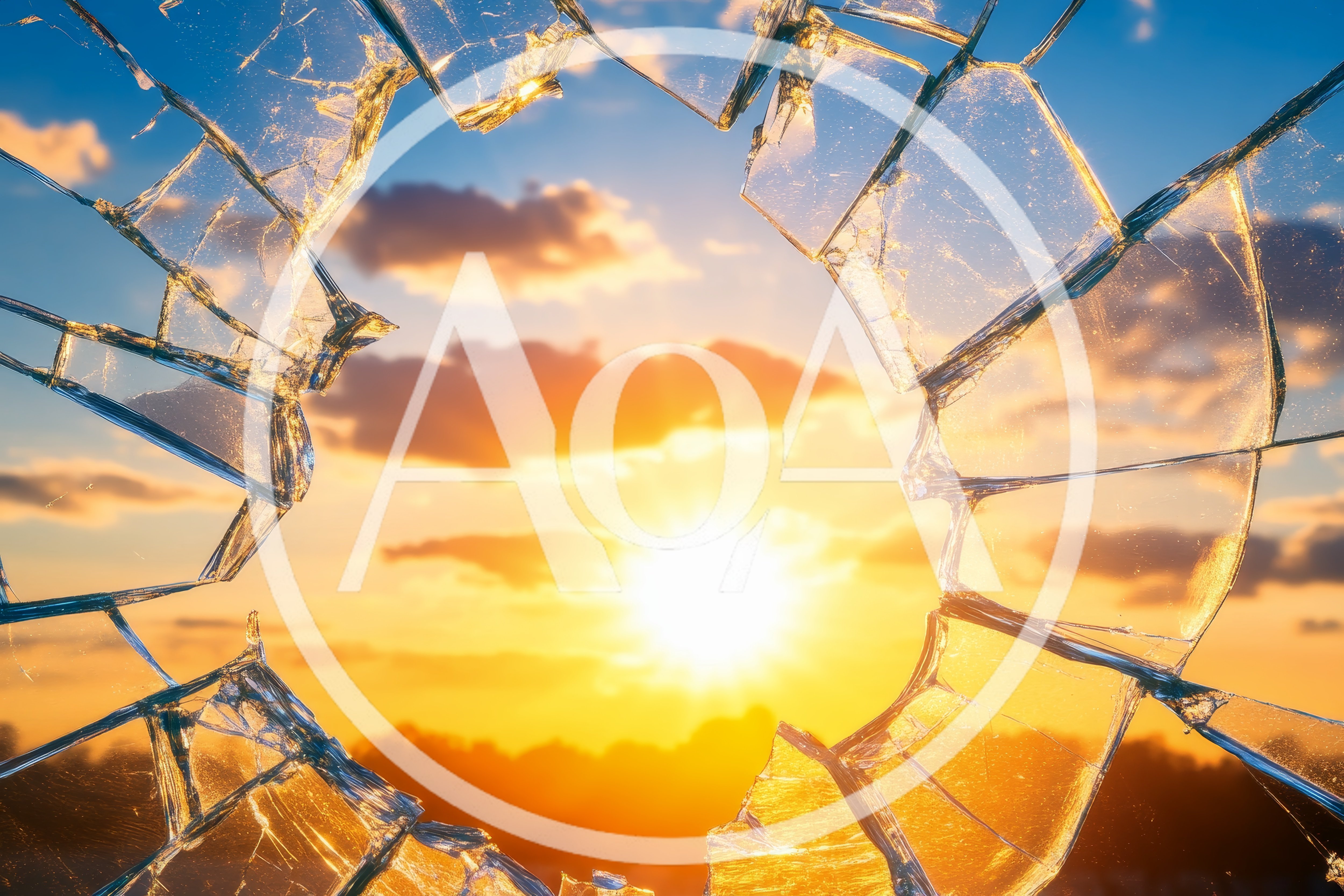 Broken Glass Window Overlooking A Vibrant Sunset