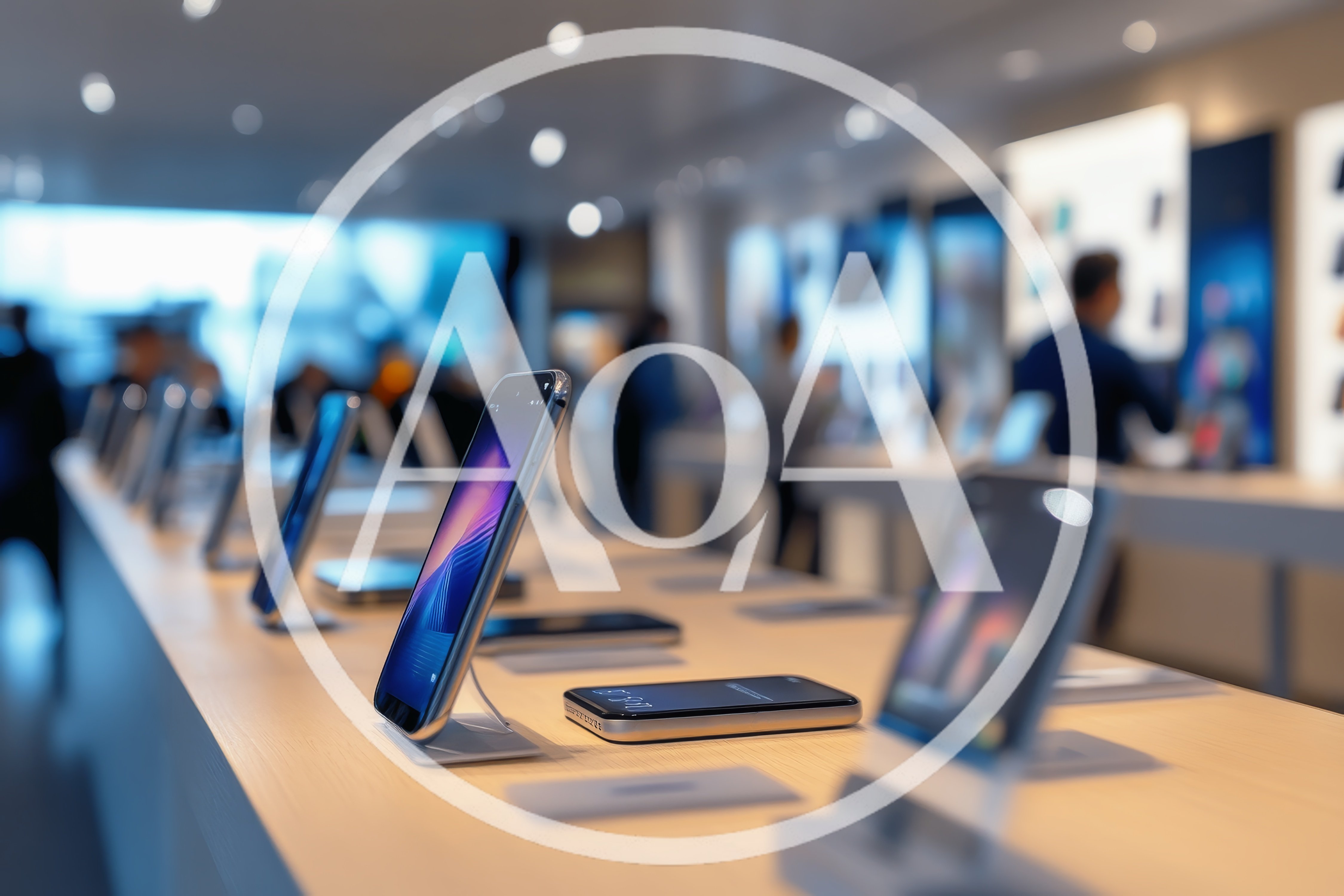 Modern Smartphones Displayed On Tables In Electronics Store