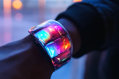 Futuristic Wearable Smart Bracelet With Glowing Digital Display