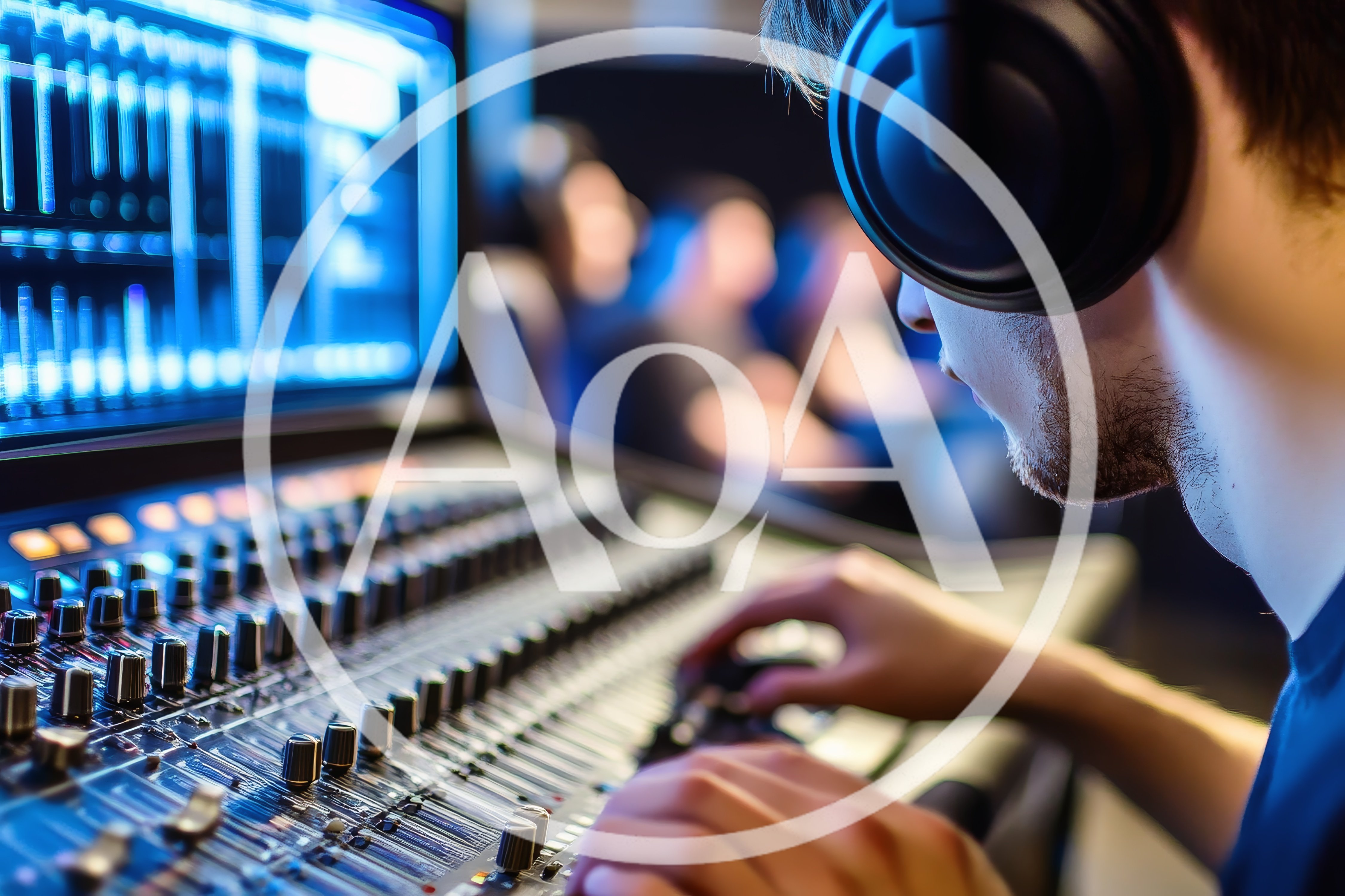Sound Engineer Adjusting Audio Mixing Console In Studio
