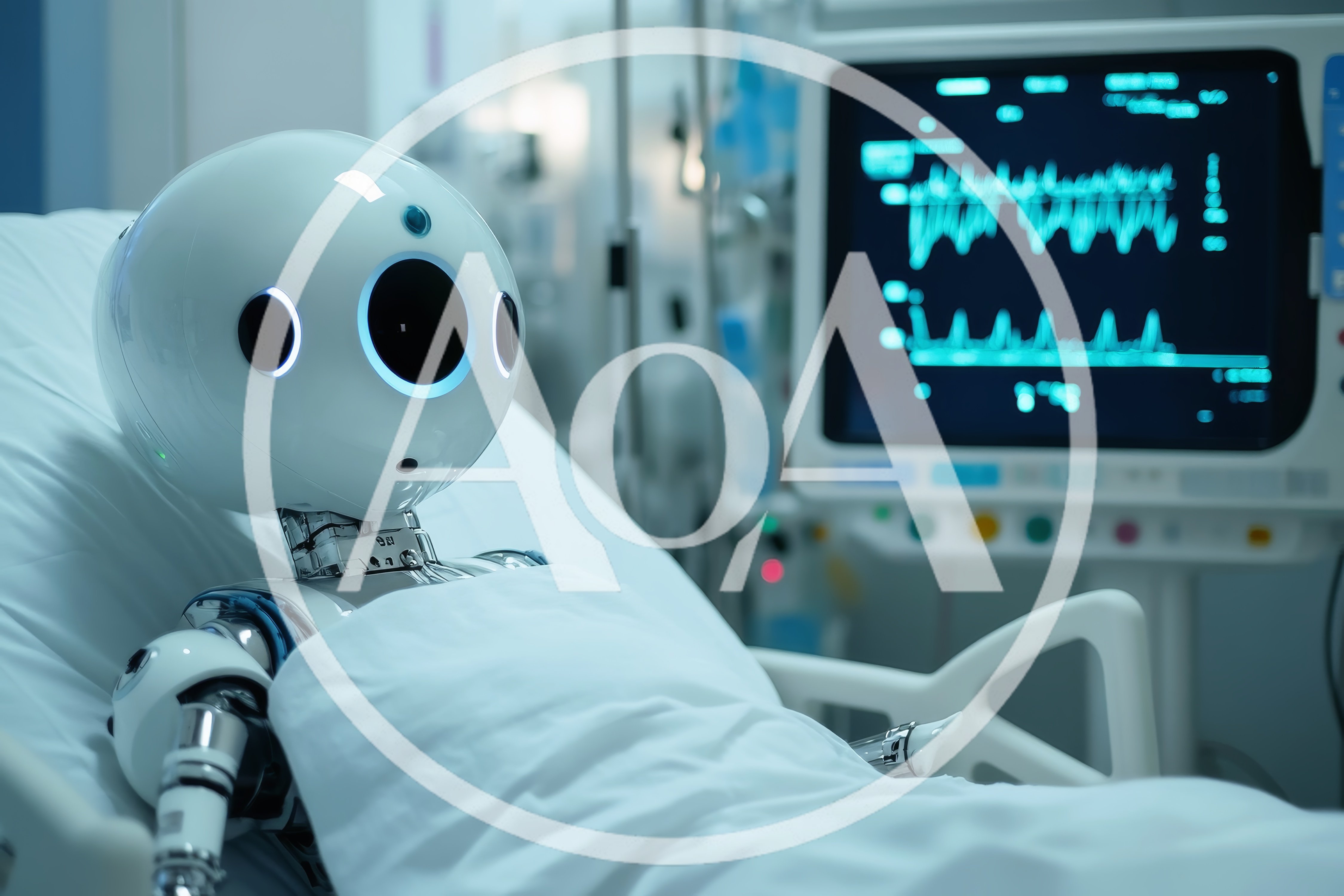 Futuristic Robot Patient Lying In Hospital Bed