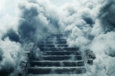 Stone Staircase Ascending Into Thick Mysterious Fog