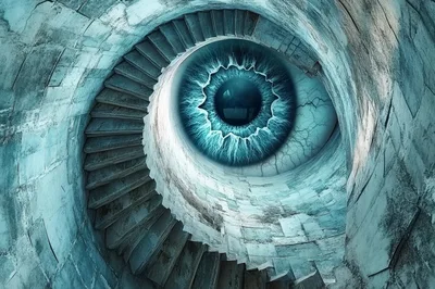 Surreal Spiral Staircase With Giant Human Eye