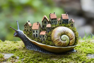 Miniature Village Built On A Snail Shell