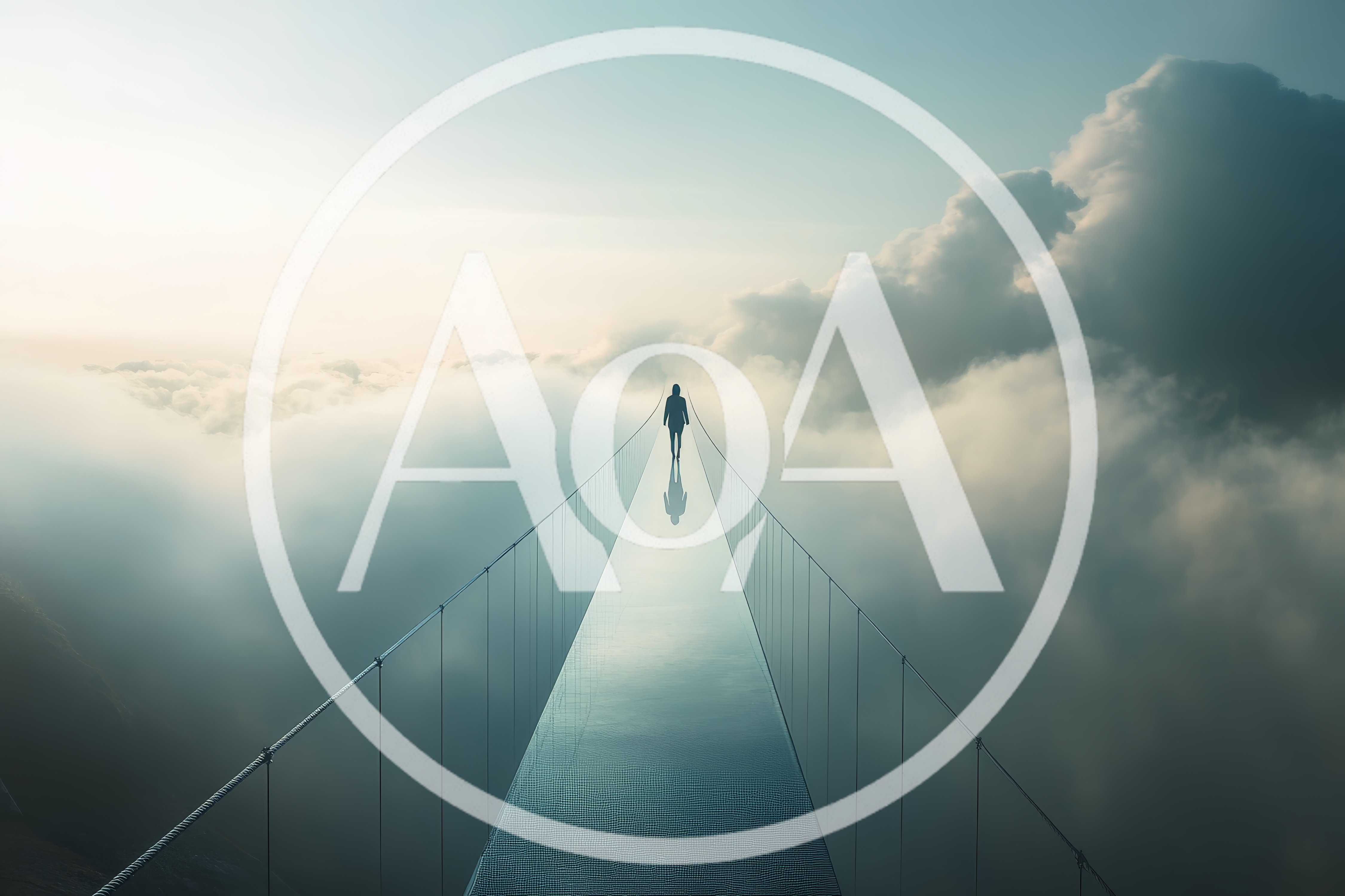 Person Walking Across A Glass Bridge Above Clouds