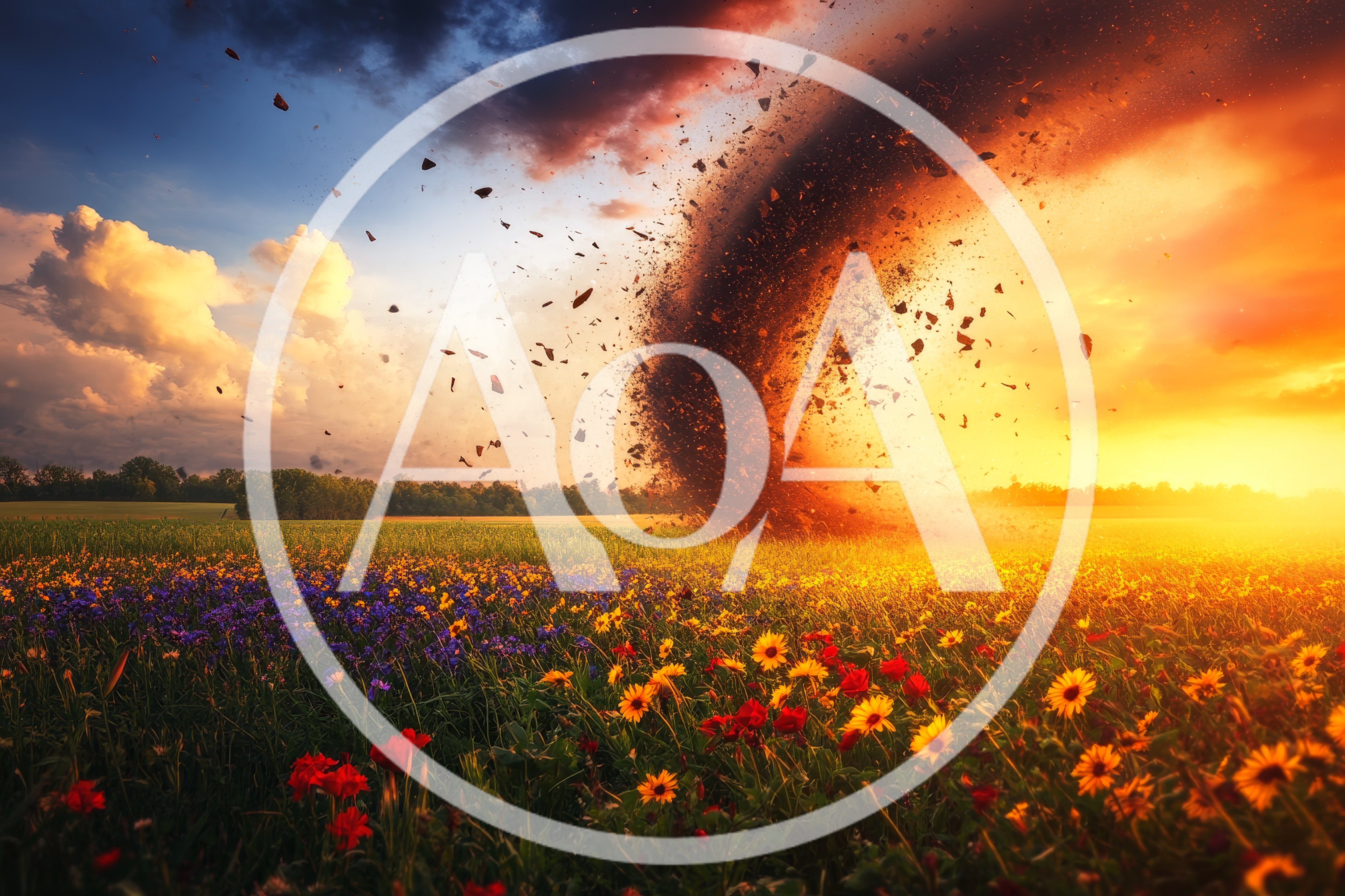 Dramatic Tornado Swirling Over A Vibrant Wildflower Meadow