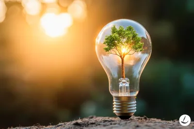 Small Tree Growing Inside A Glass Light Bulb