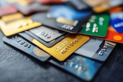 Stack of Assorted Credit and Debit Cards