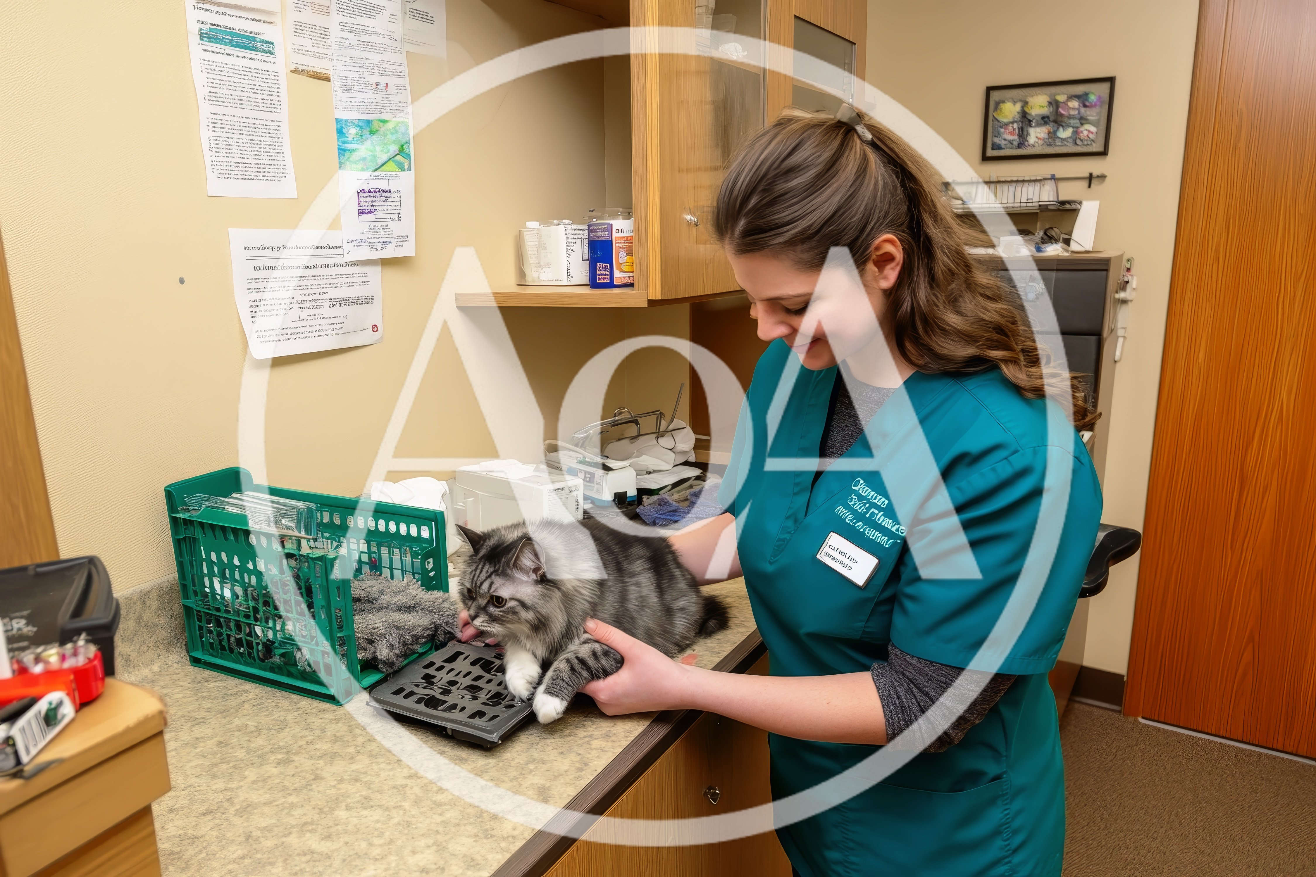 Veterinary Technician Weighing A Cat In A Clinic