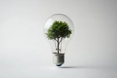 Green Tree Growing Inside A Glass Light Bulb