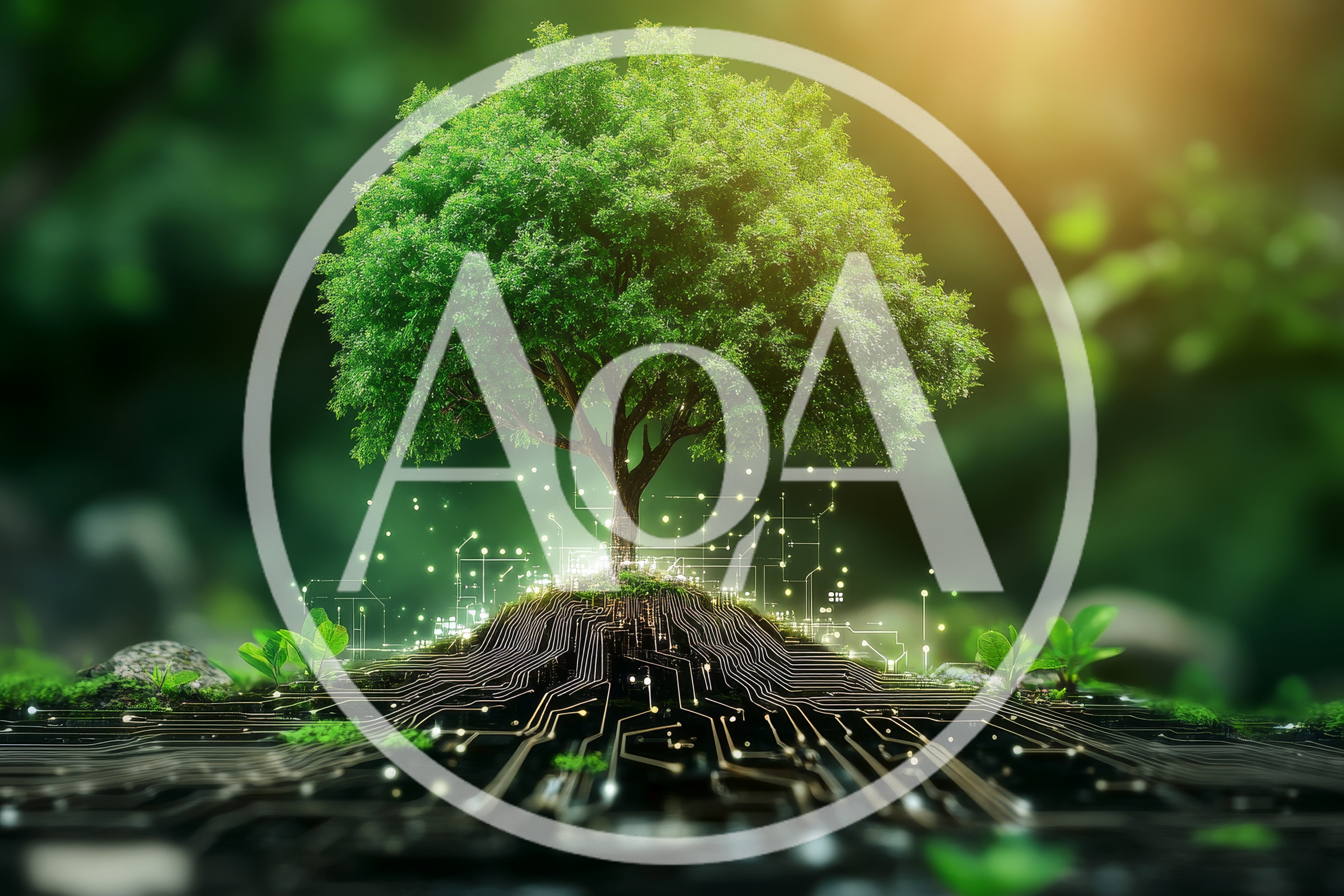 Digital Tree Growing From Circuit Board Ground