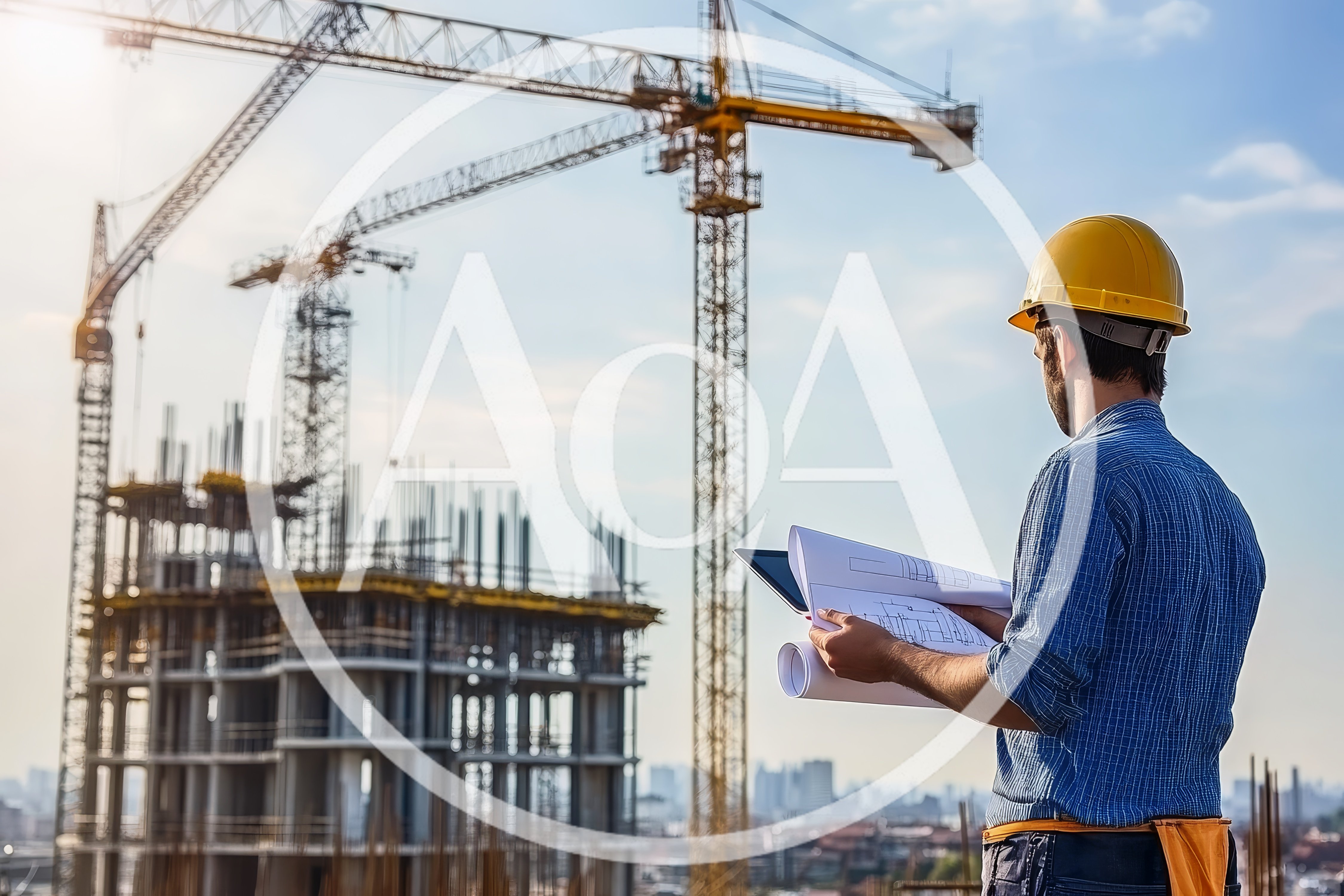 Construction Engineer Reviewing Blueprints At Building Site