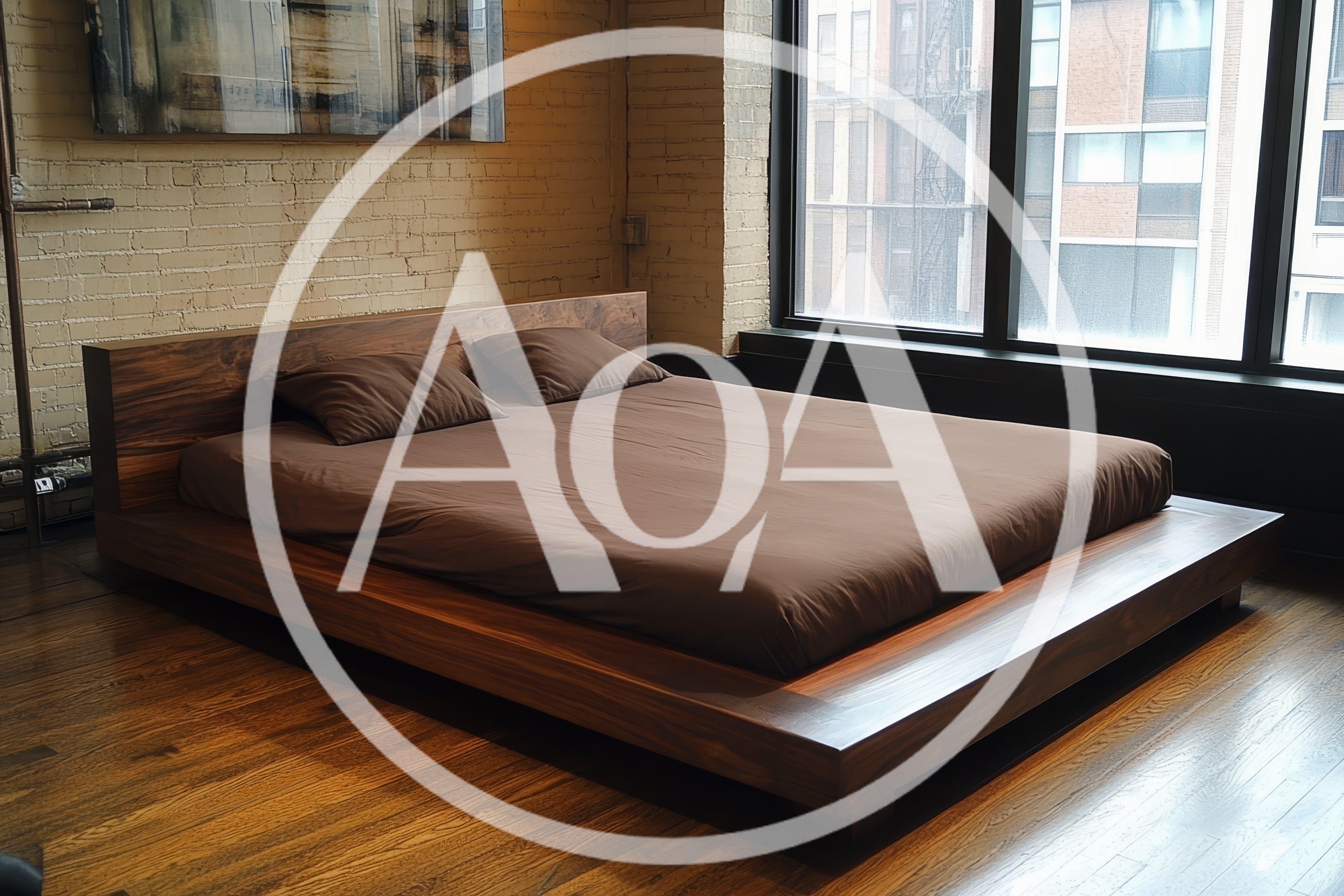 Modern Low Profile Wooden Platform Bed In Bedroom