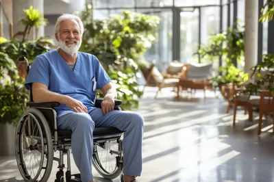 Elderly Male Nurse Sitting In A Wheelchair