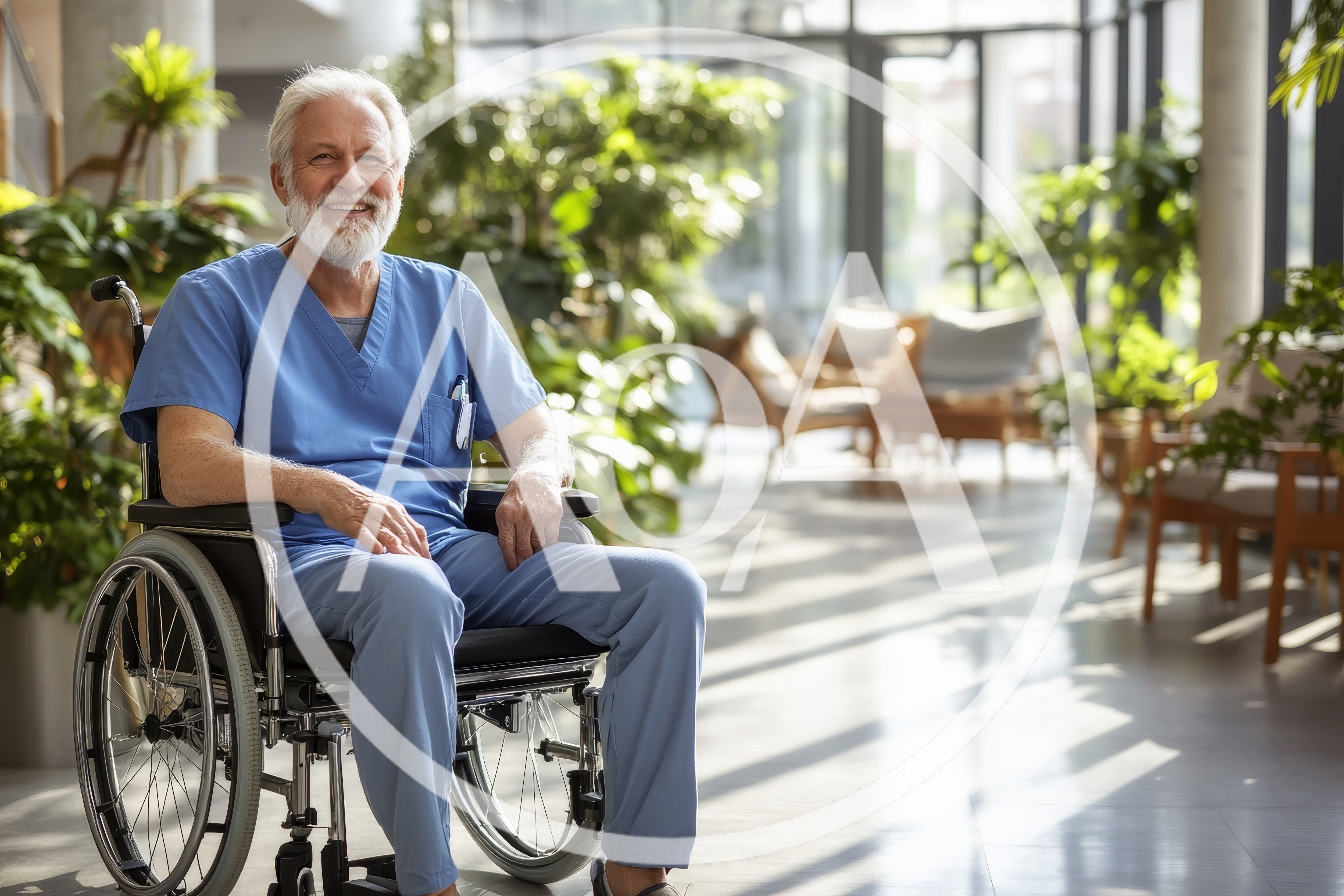 Elderly Male Nurse Sitting In A Wheelchair