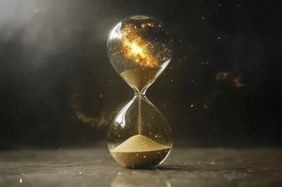Hourglass Containing A Glowing Galaxy And Golden Sand