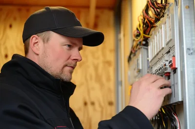 Electrician Inspecting Electrical Distribution Panel