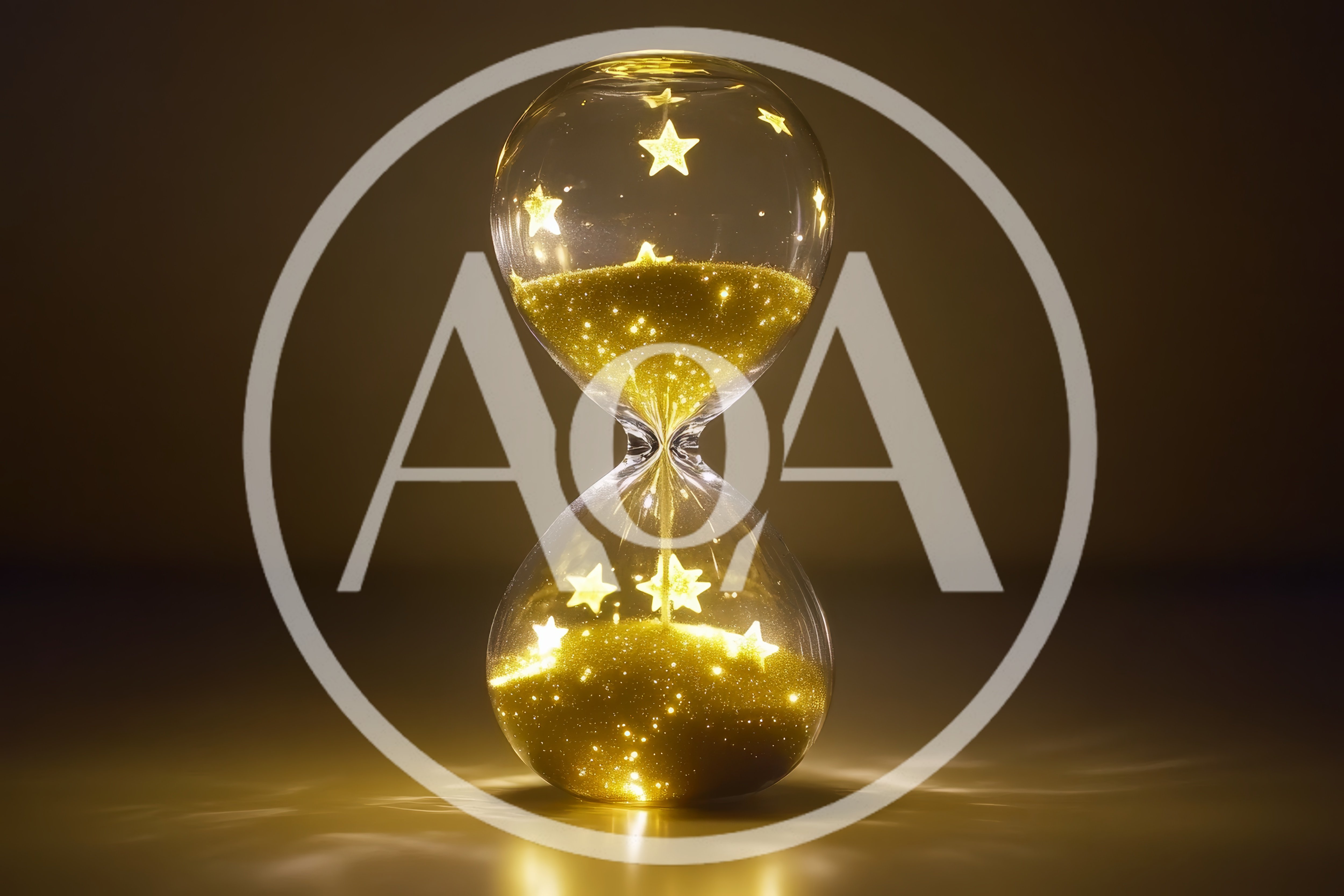 Glowing Hourglass With Golden Sand And Floating Stars