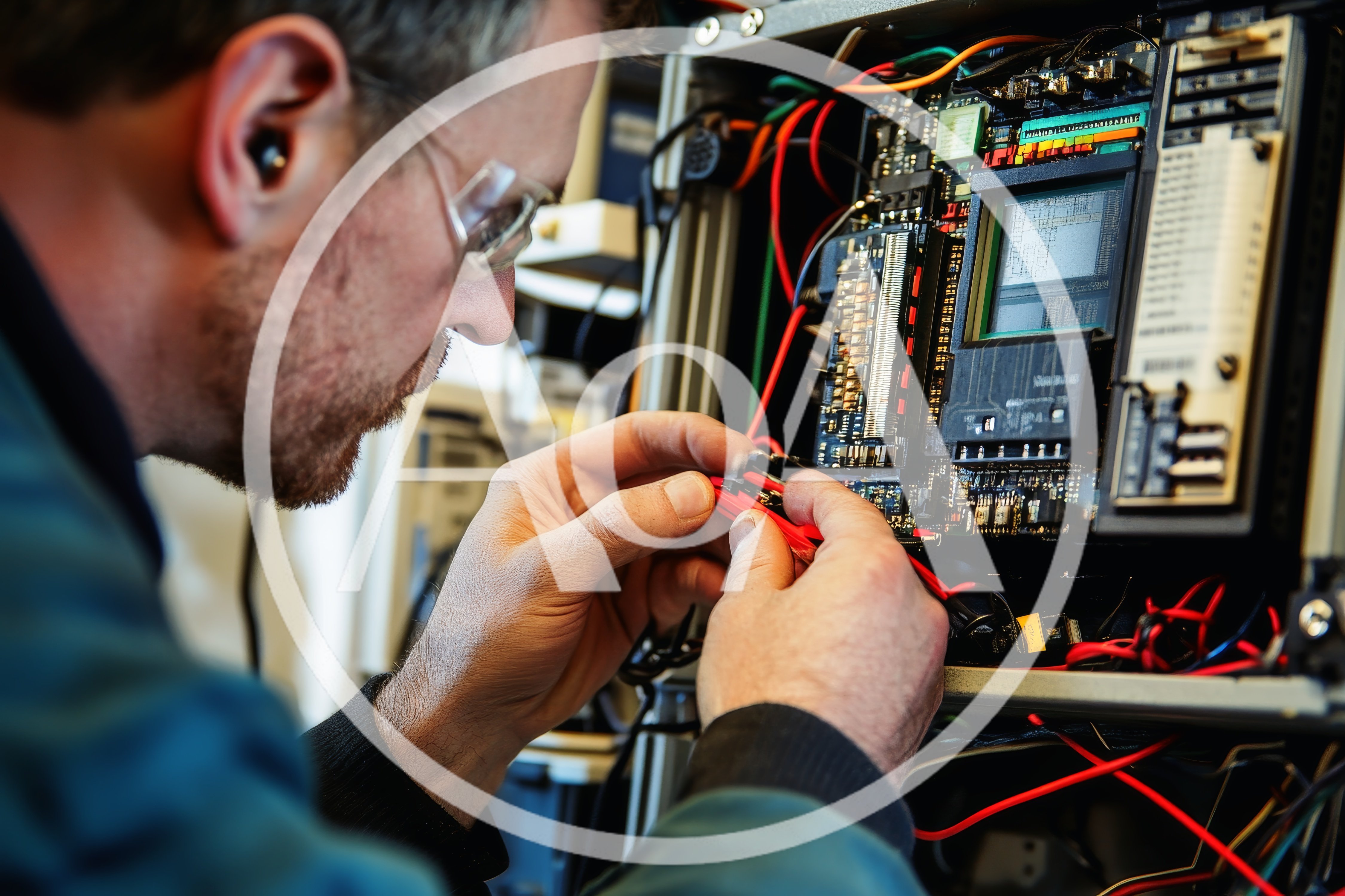 Technician Repairing Industrial Electronic Control Panel