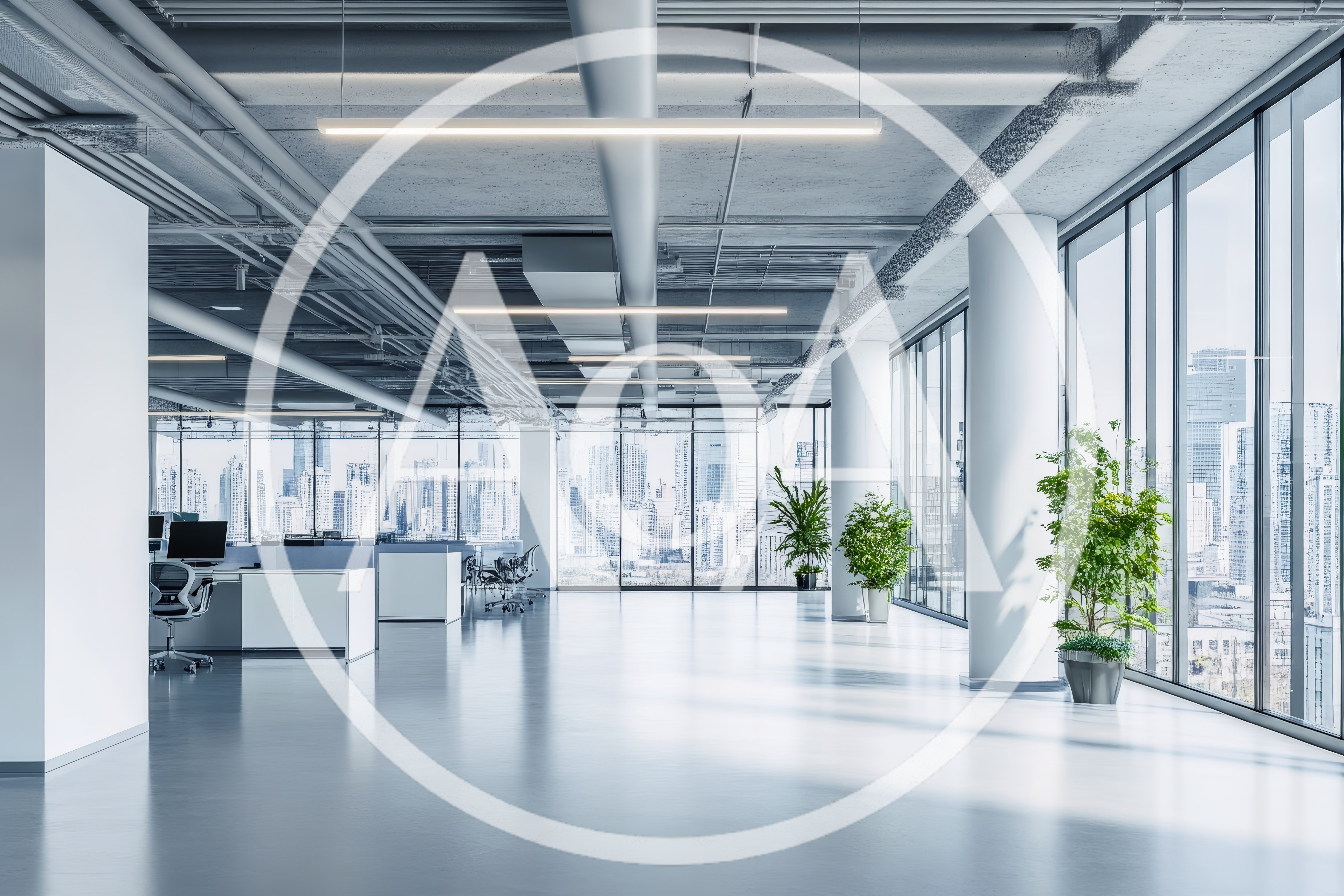 Modern Open Plan Office Interior With City View