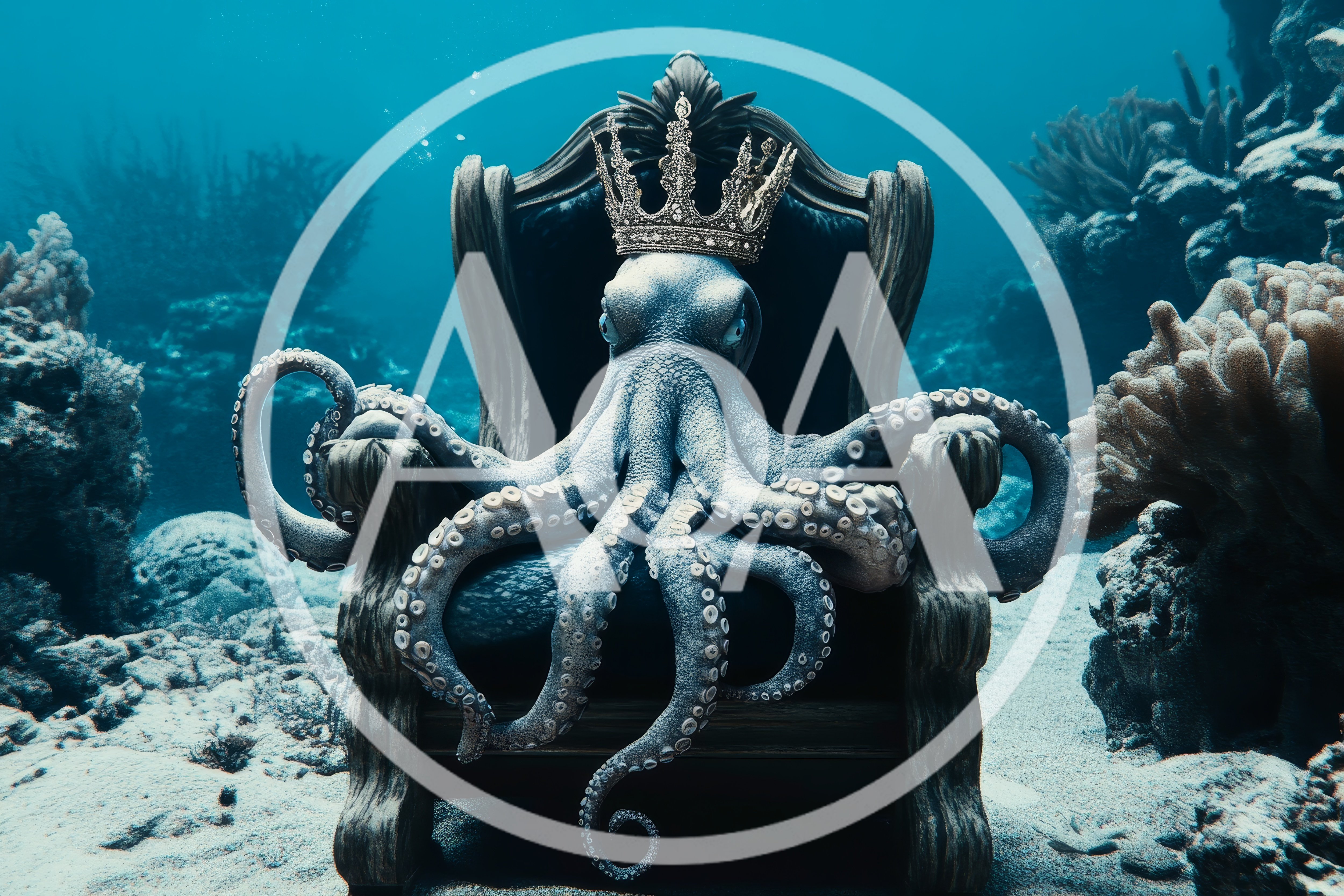 Octopus King Sitting On An Underwater Throne