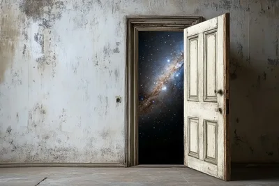 Open Door Revealing A Cosmic Galaxy View