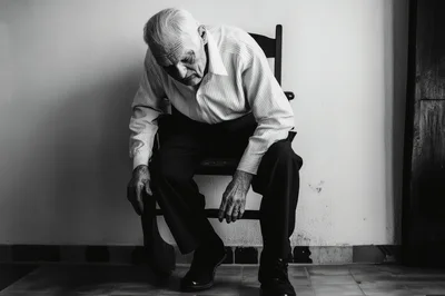 Elderly Man Sitting Alone In A Chair
