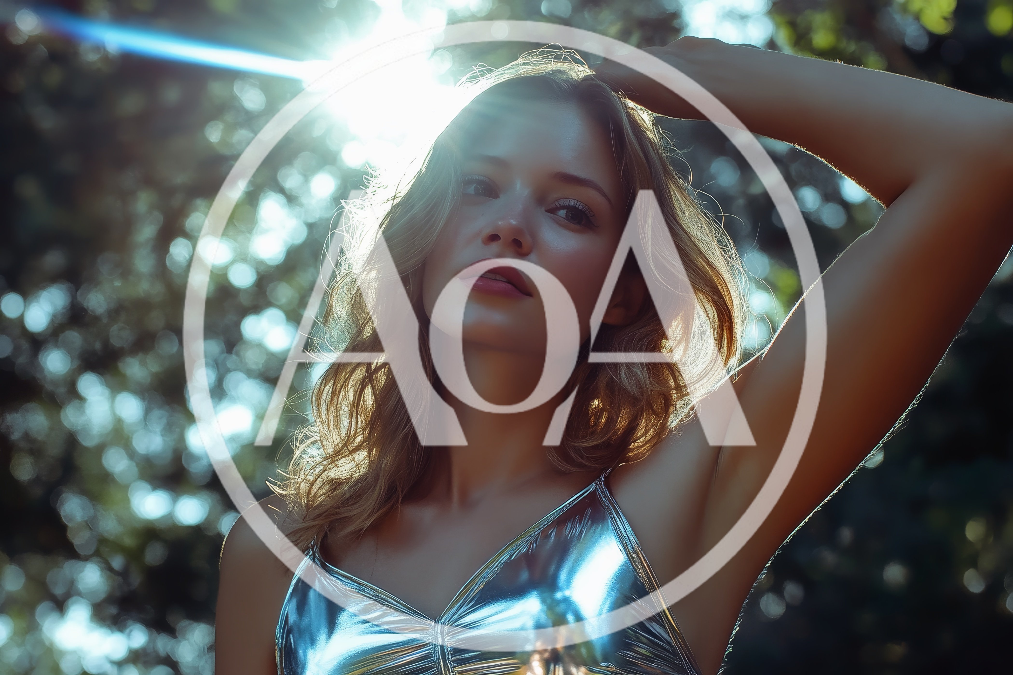 Young Woman Posing In Metallic Top Outdoors
