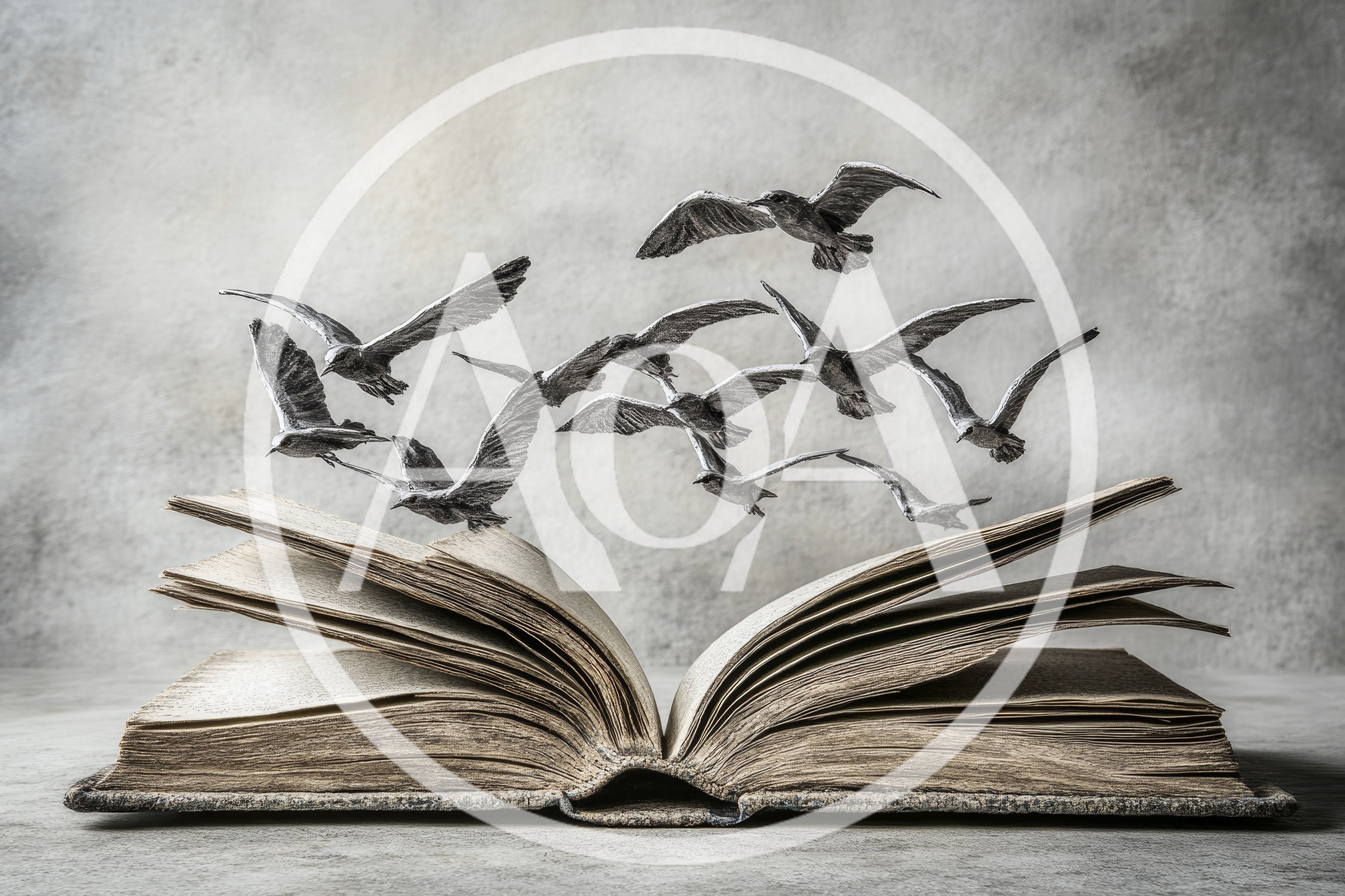 Silver Birds Emerging From An Open Antique Book