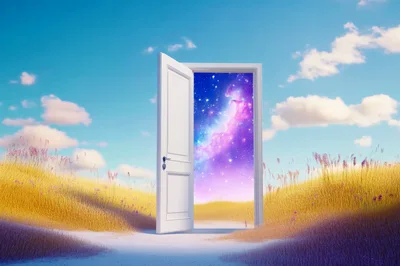 Surreal Open Doorway Leading To A Cosmic Galaxy