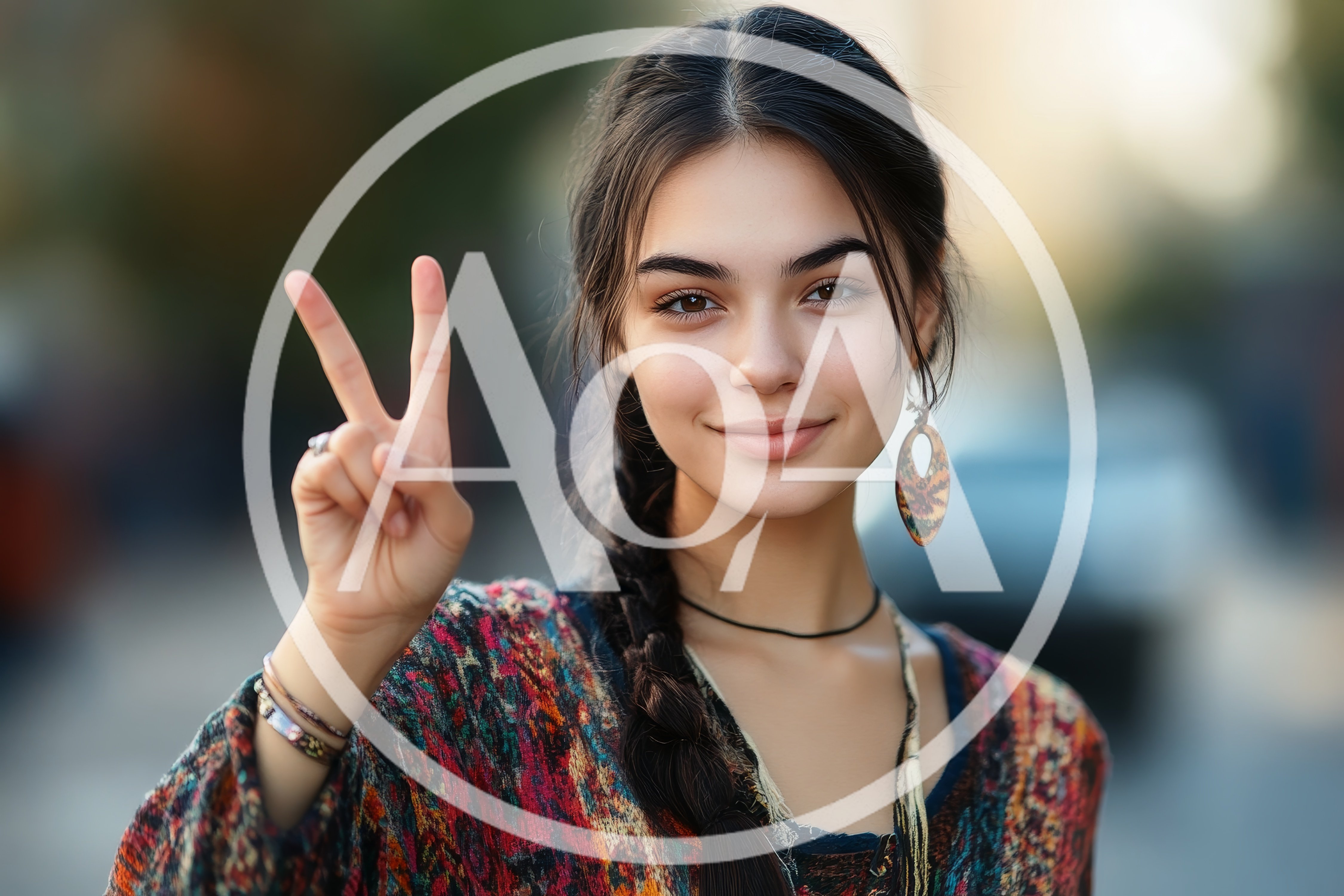 Young Woman Making Peace Sign Gesture Outdoors