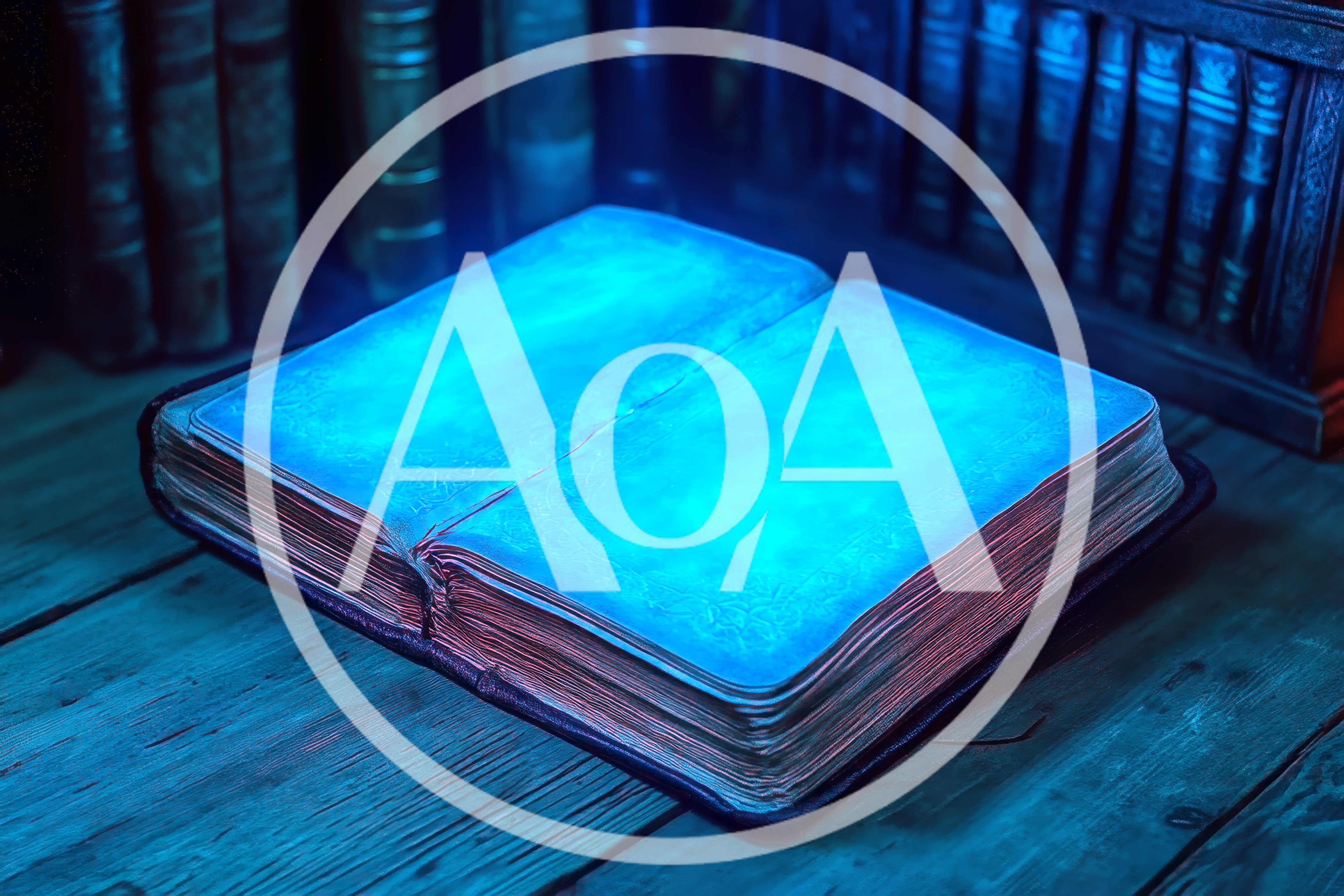 Glowing Open Antique Book On Wooden Library Table