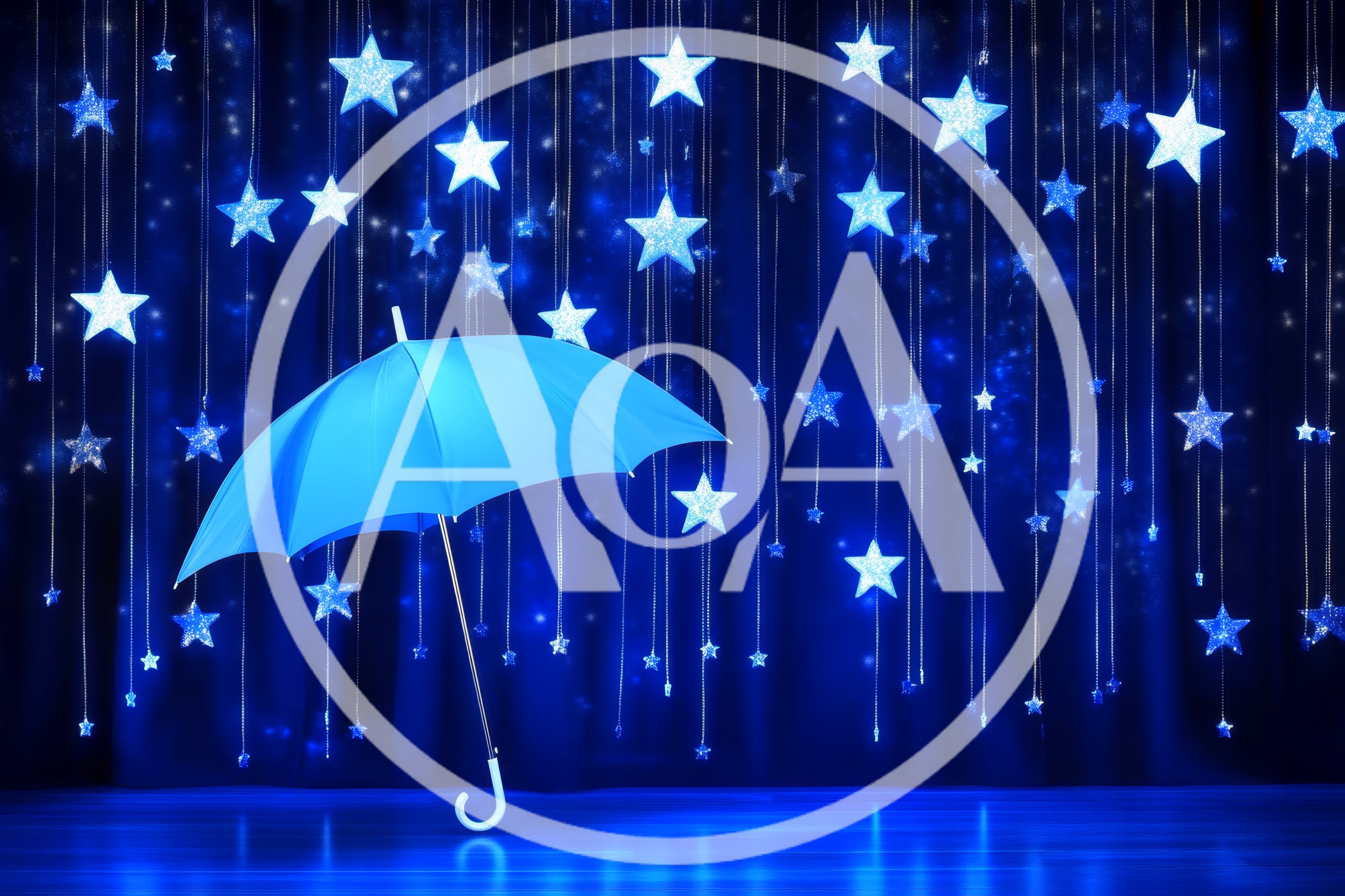 Blue Umbrella Standing Under Hanging Decorative Stars