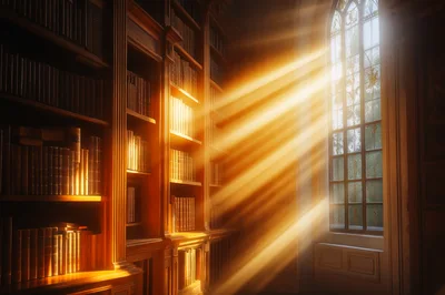 Sunlight Streaming Through Window Into Old Library