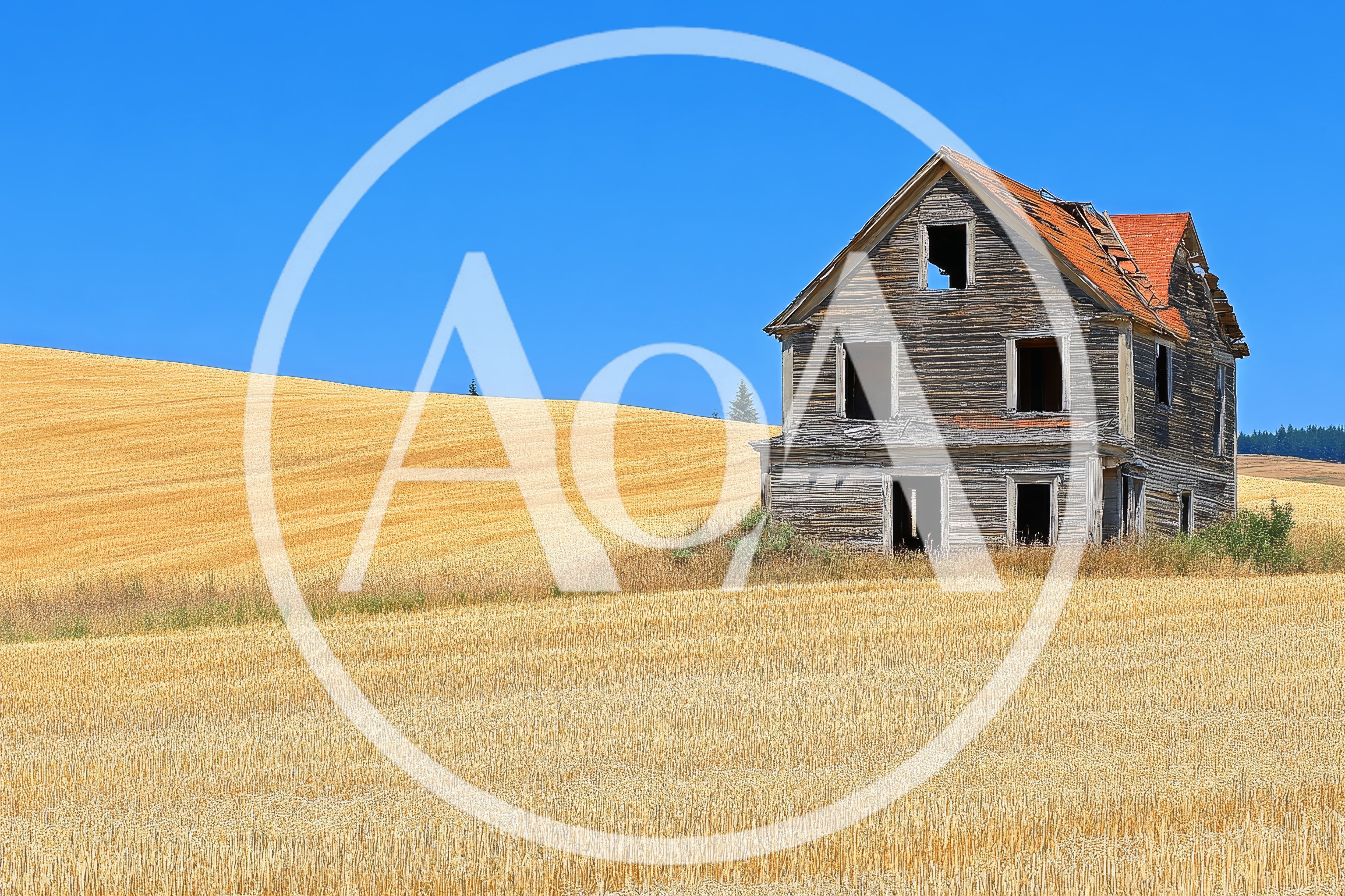Abandoned Farmhouse In A Golden Wheat Field