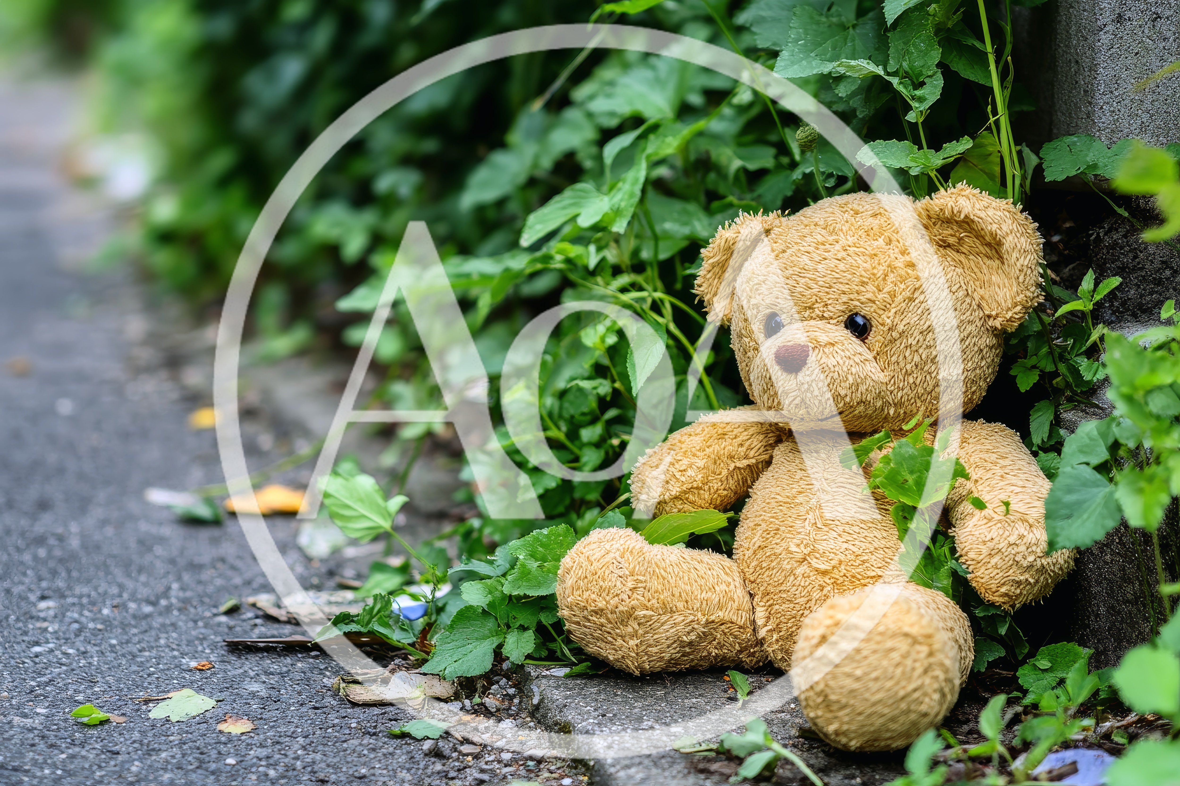 Abandoned Teddy Bear Sitting On A Sidewalk