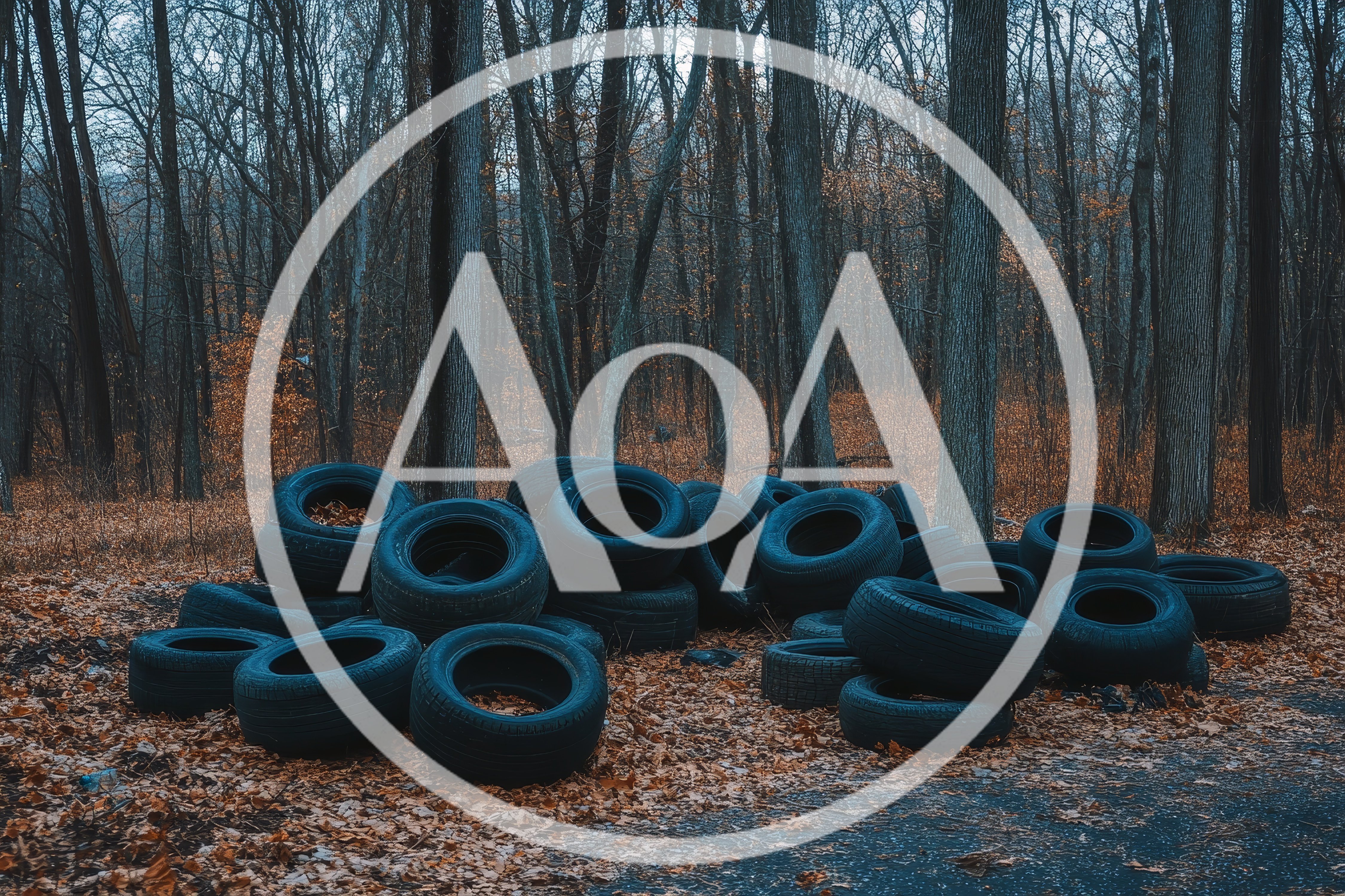Discarded Car Tires Piled In A Forest Clearing