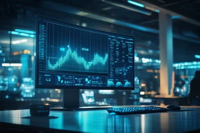 Financial Data Analysis On Computer Monitor In Office