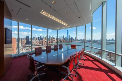 Modern Corporate Conference Room With New York City Skyline View