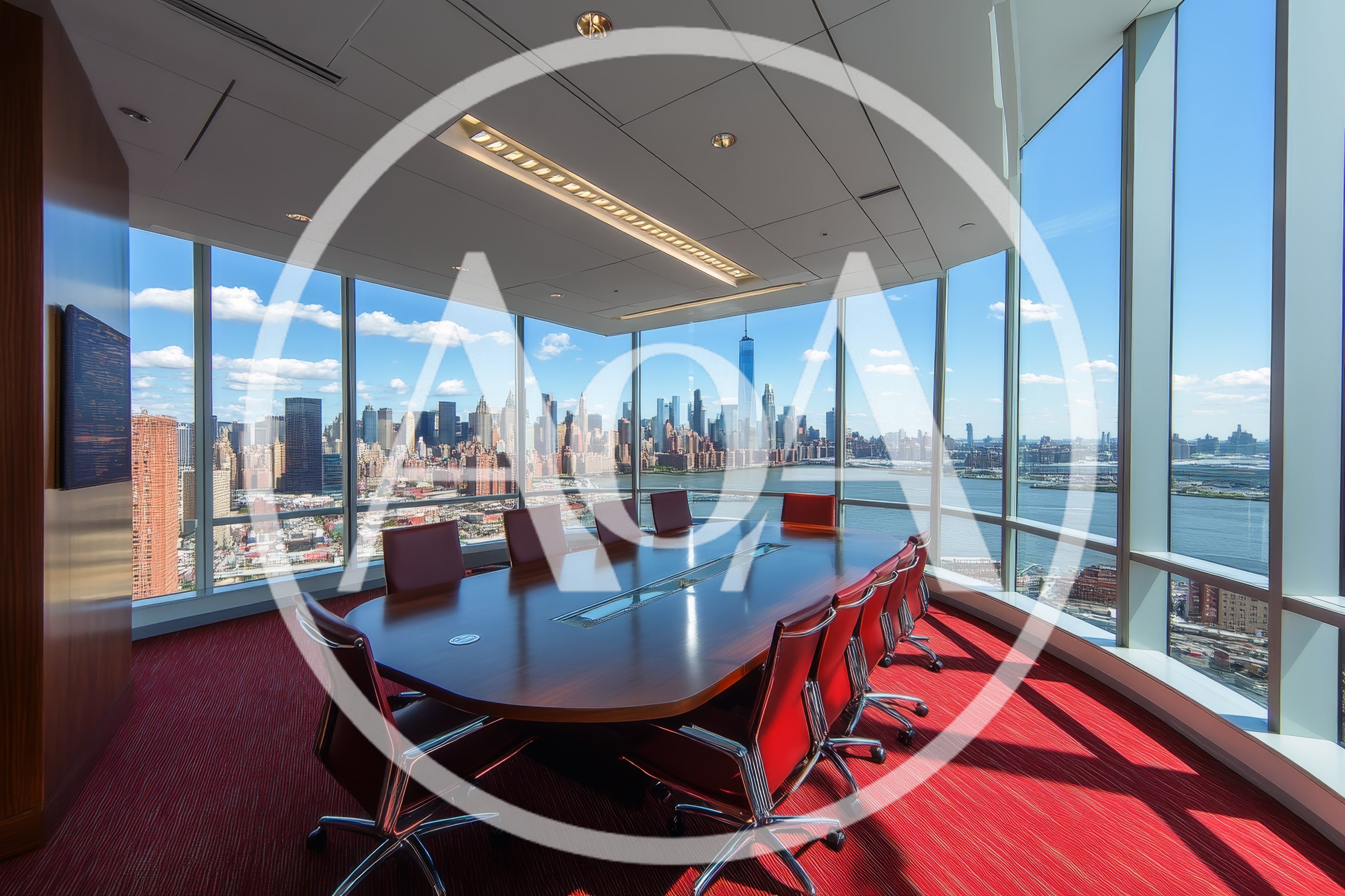 Modern Corporate Conference Room With New York City Skyline View
